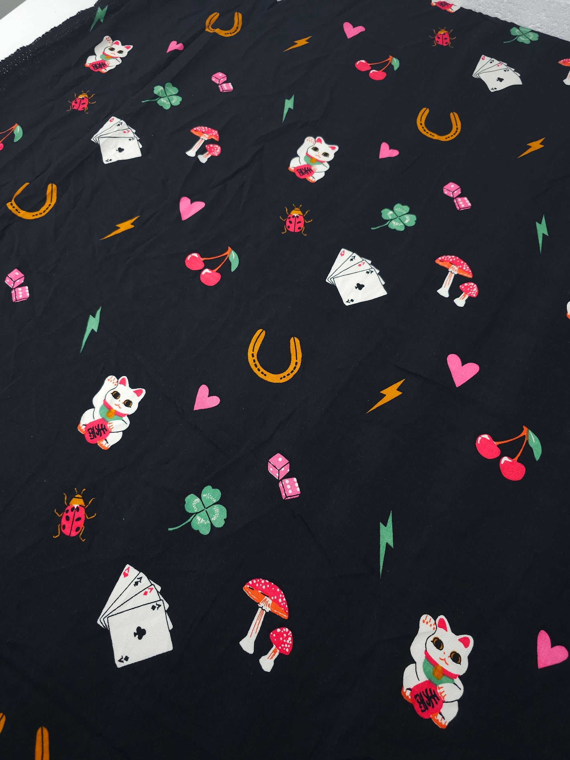 Black Lucky Charm Viscose Challis