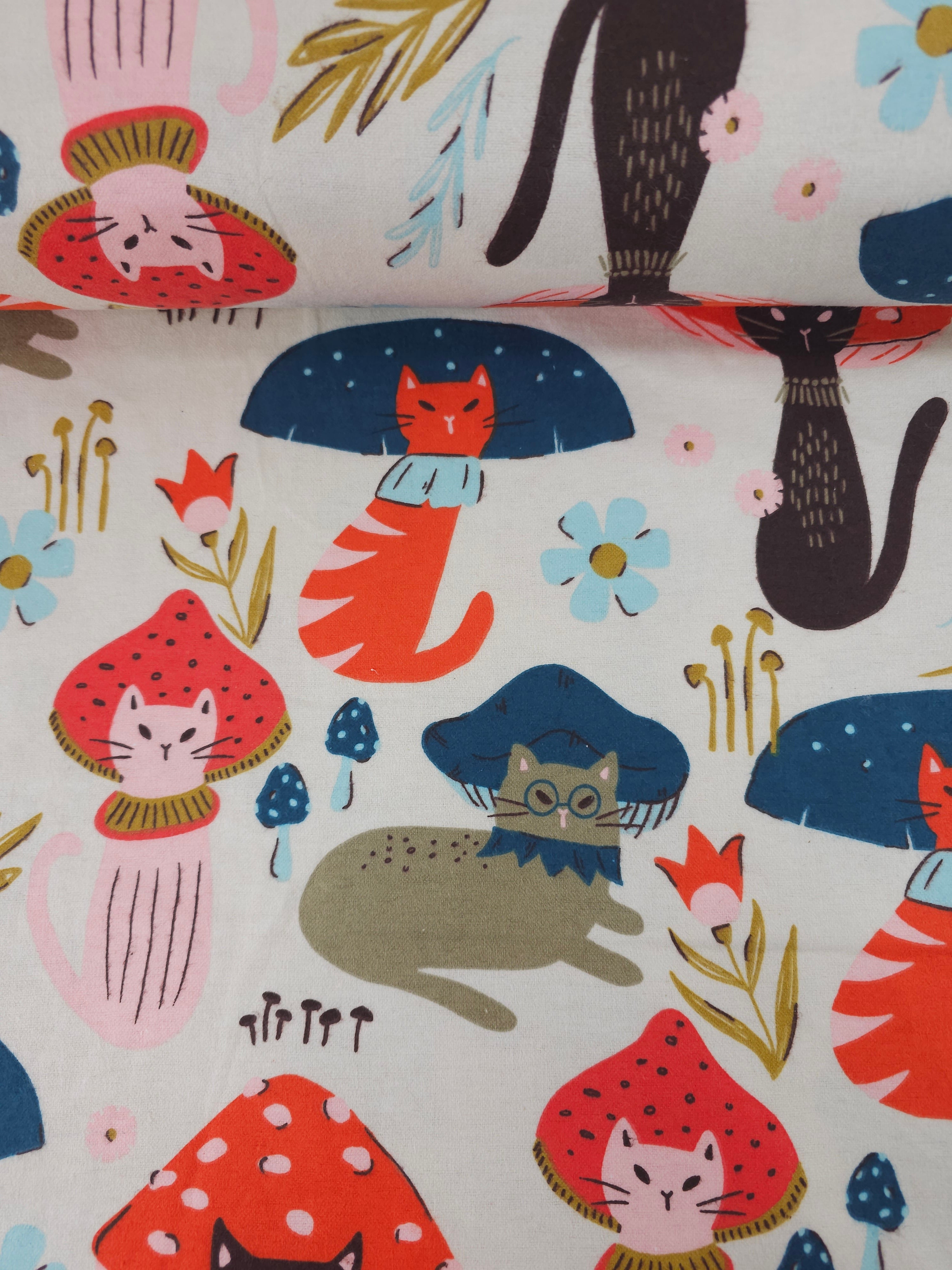 Funky Cat Mushroom Lightweight Flannel Cotton
