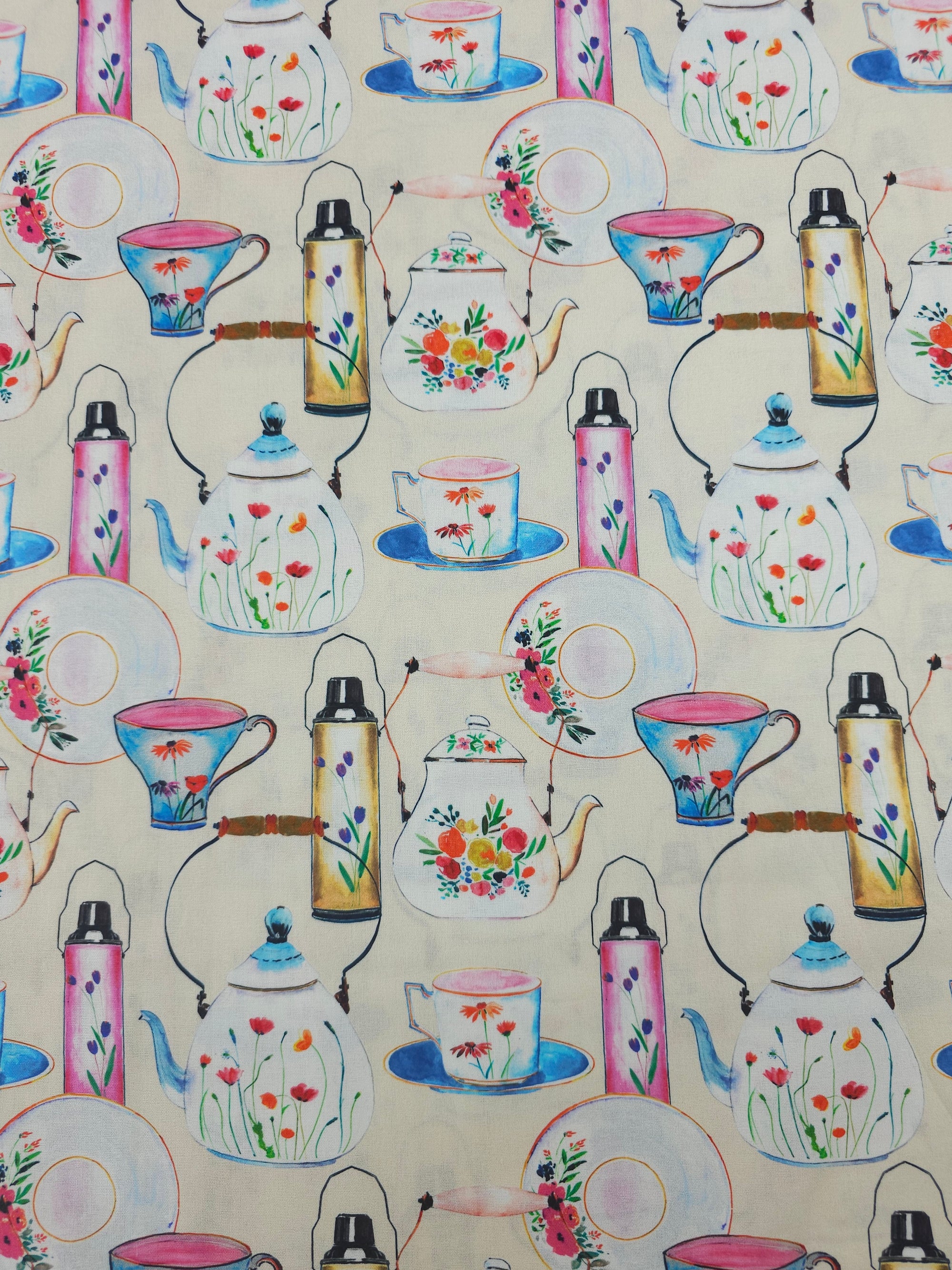 Retro Tea Ceramics 100% Cotton - Joann