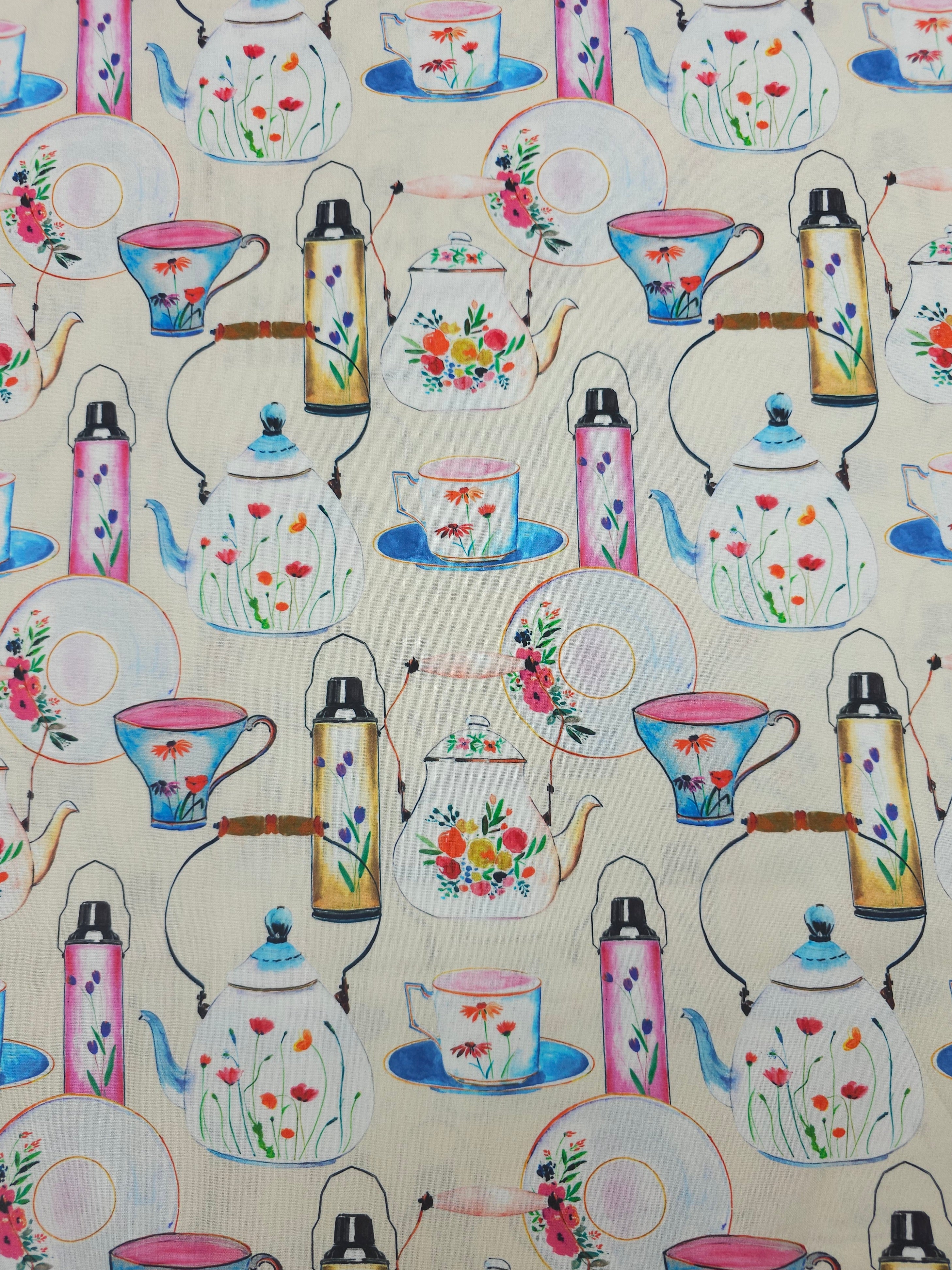 Retro Tea Ceramics 100% Cotton - Joann