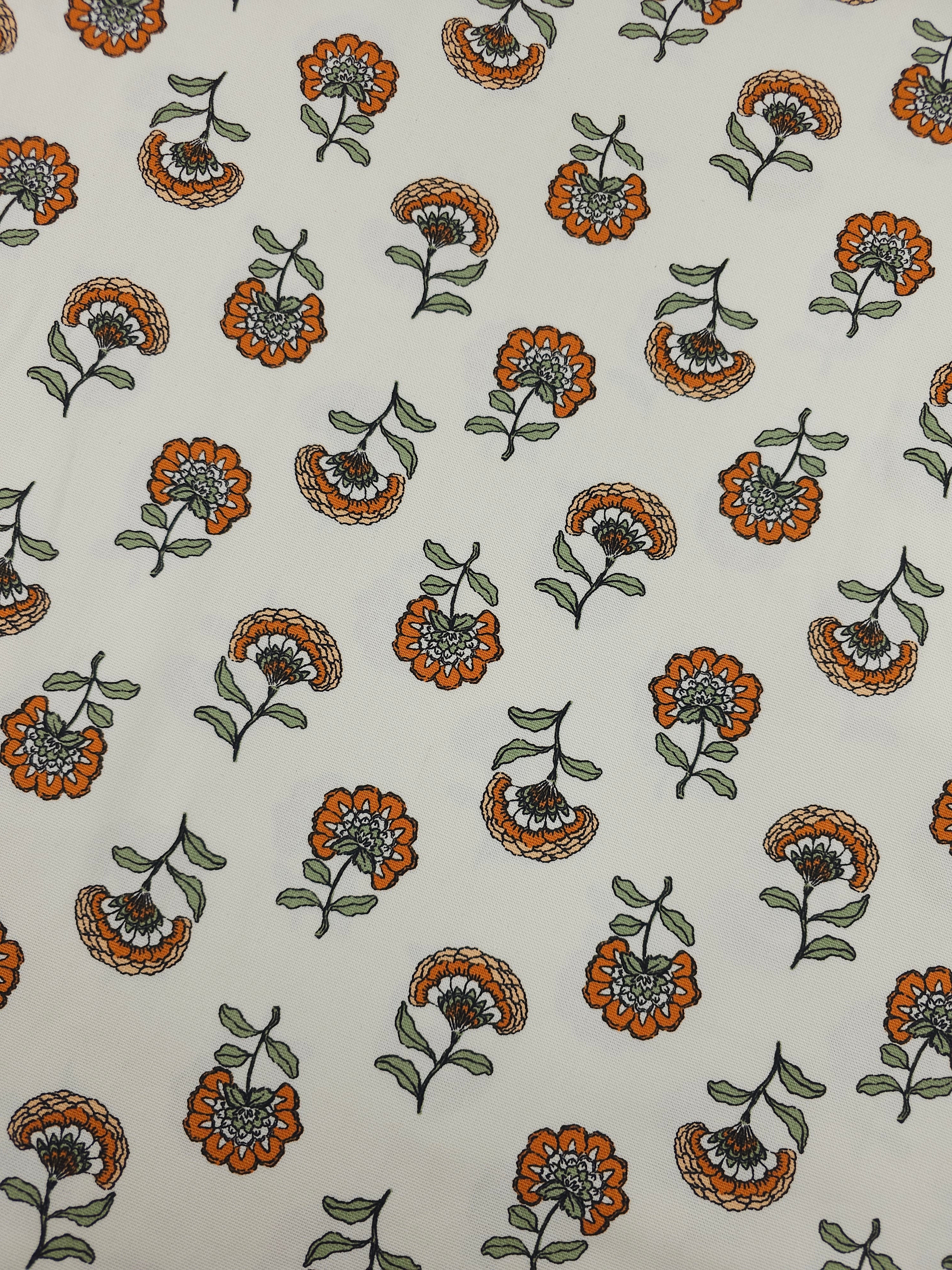 Orange/Green Floating Flowers Lightweight Canvas Cotton