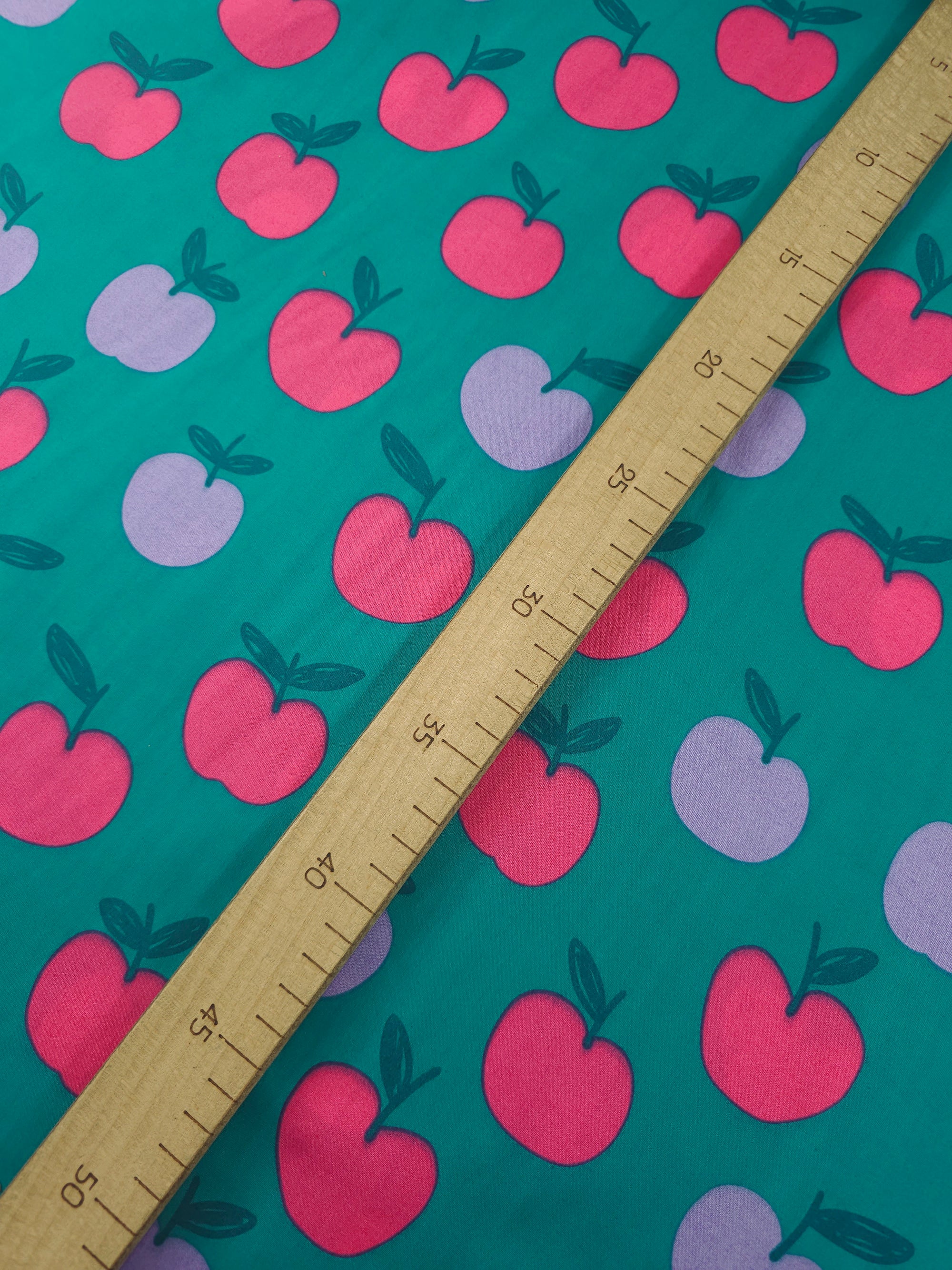 Deep Teal Floating Apples 100% Cotton 60"