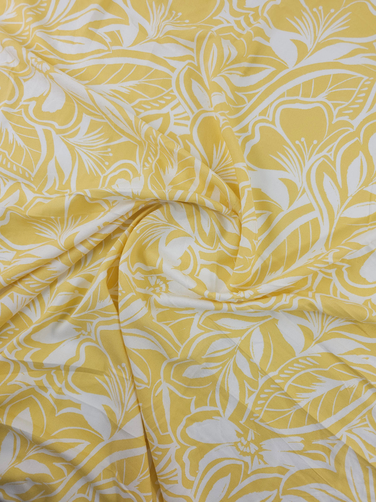 Soft Yellow Floral Leaf Field Viscose Challis