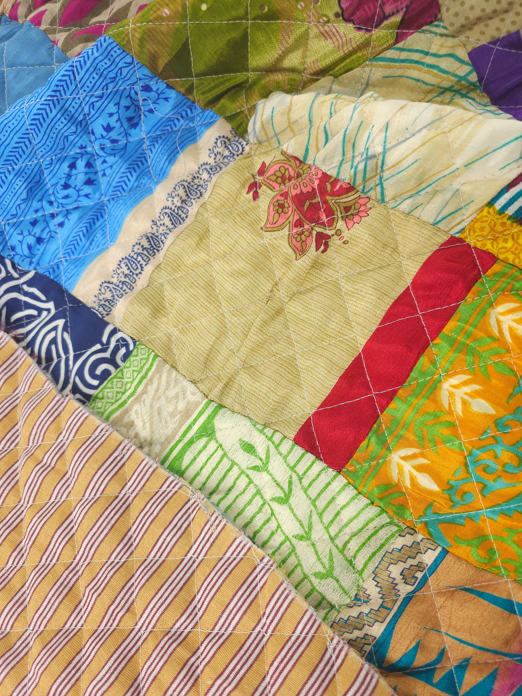 Multicolour Silk Patchwork Quilted Cotton