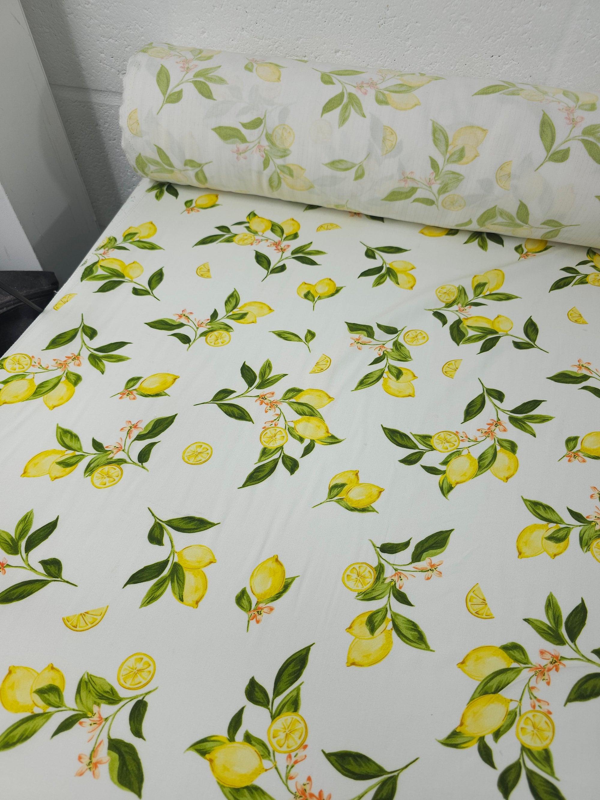 Lemon Flower Stem Viscose Challis