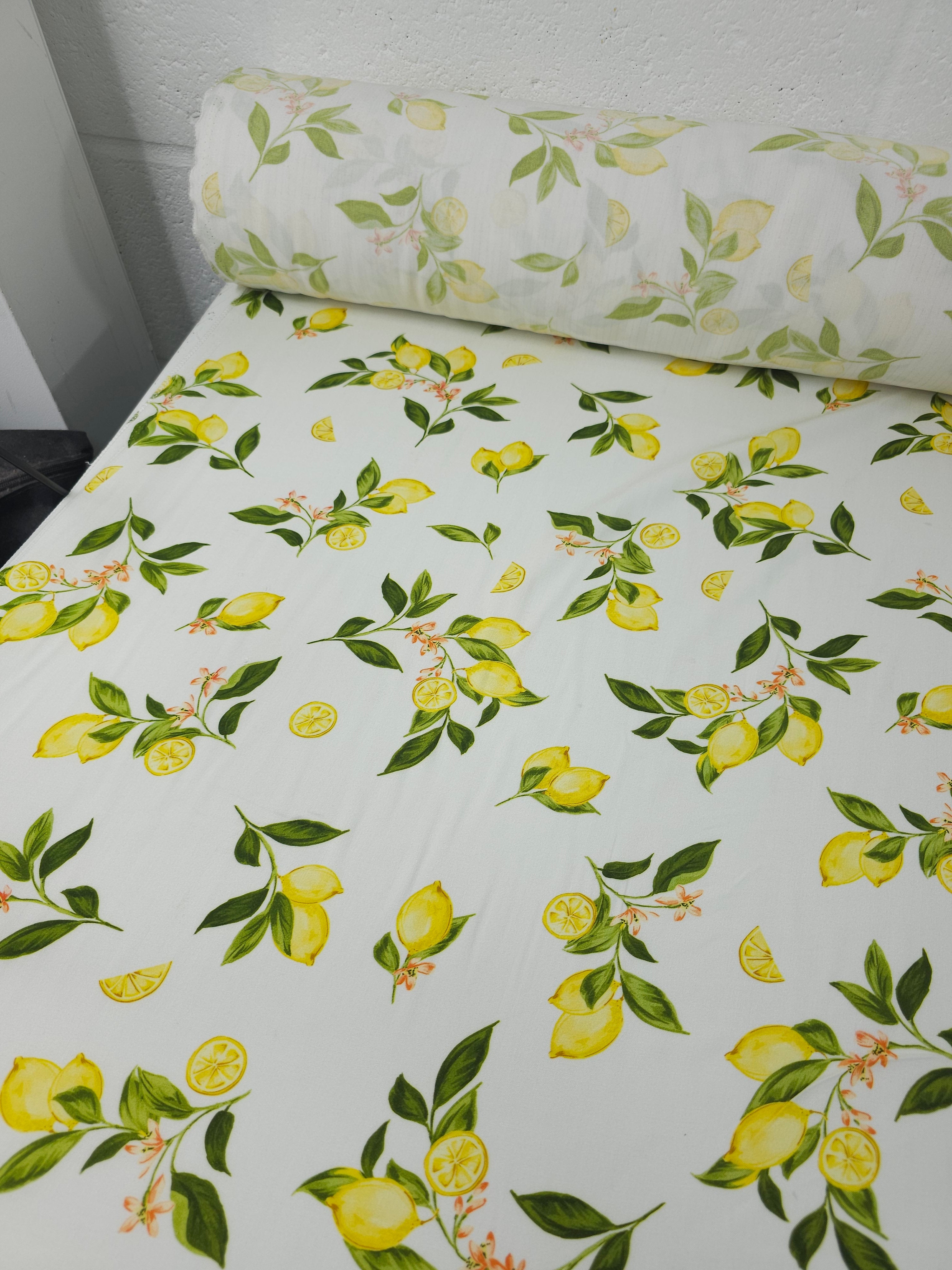 Lemon Flower Stem Viscose Challis