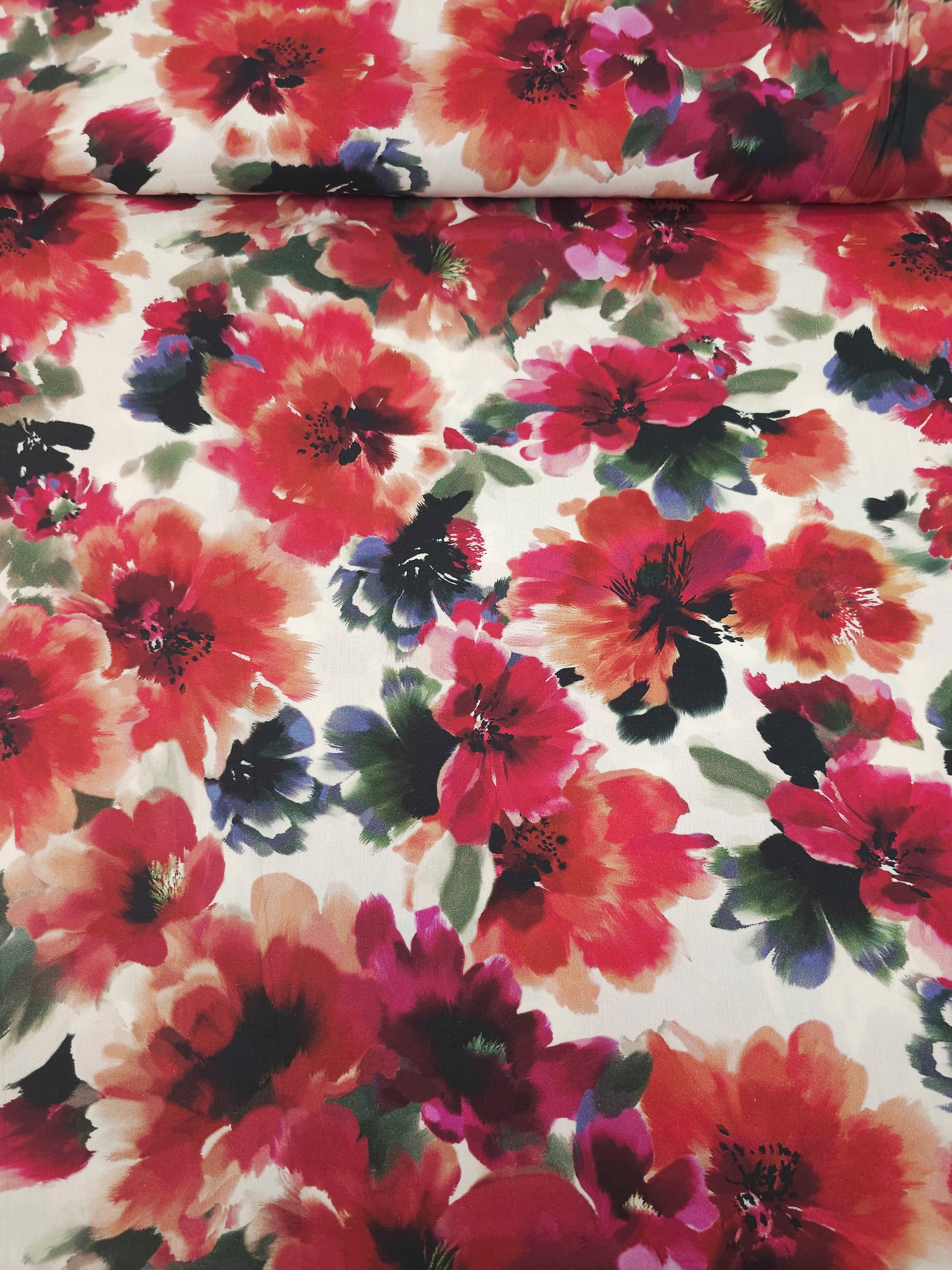 Red/Hot Pink Blur Floral Cotton Viscose 60"