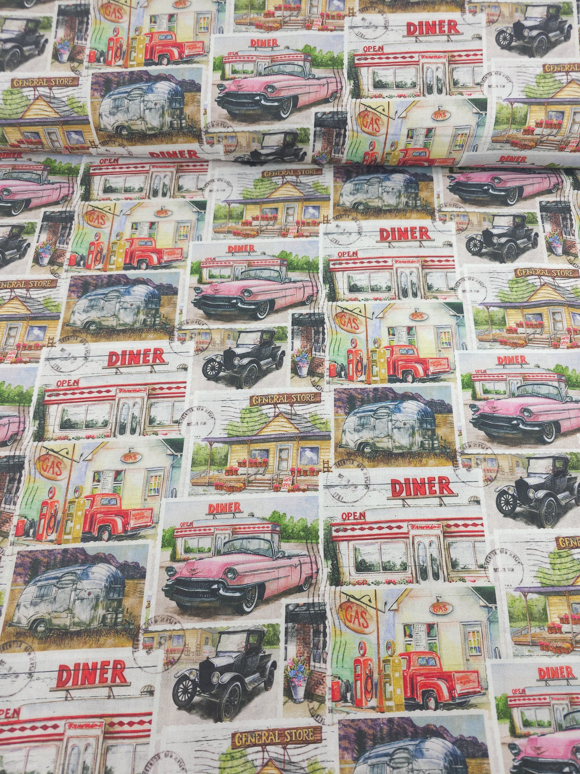 Vintage Diner Cars 100% Cotton