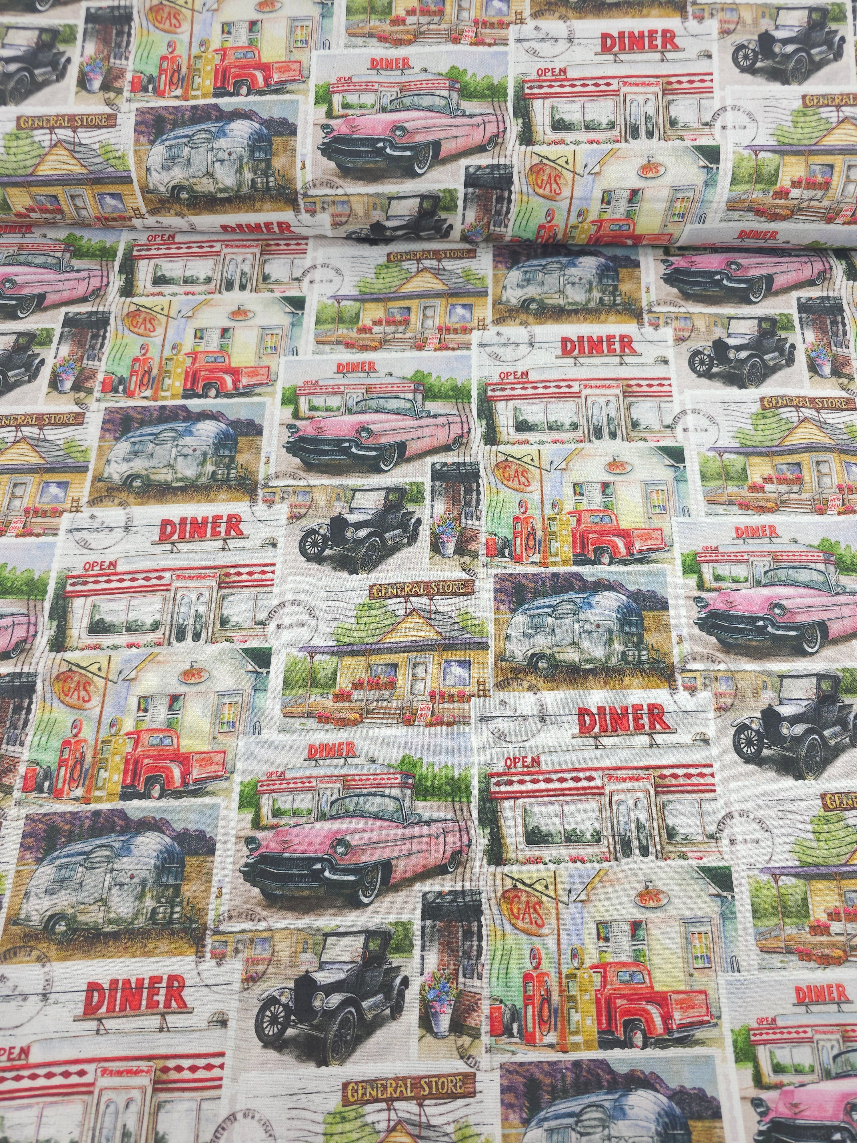 Vintage Diner Cars 100% Cotton