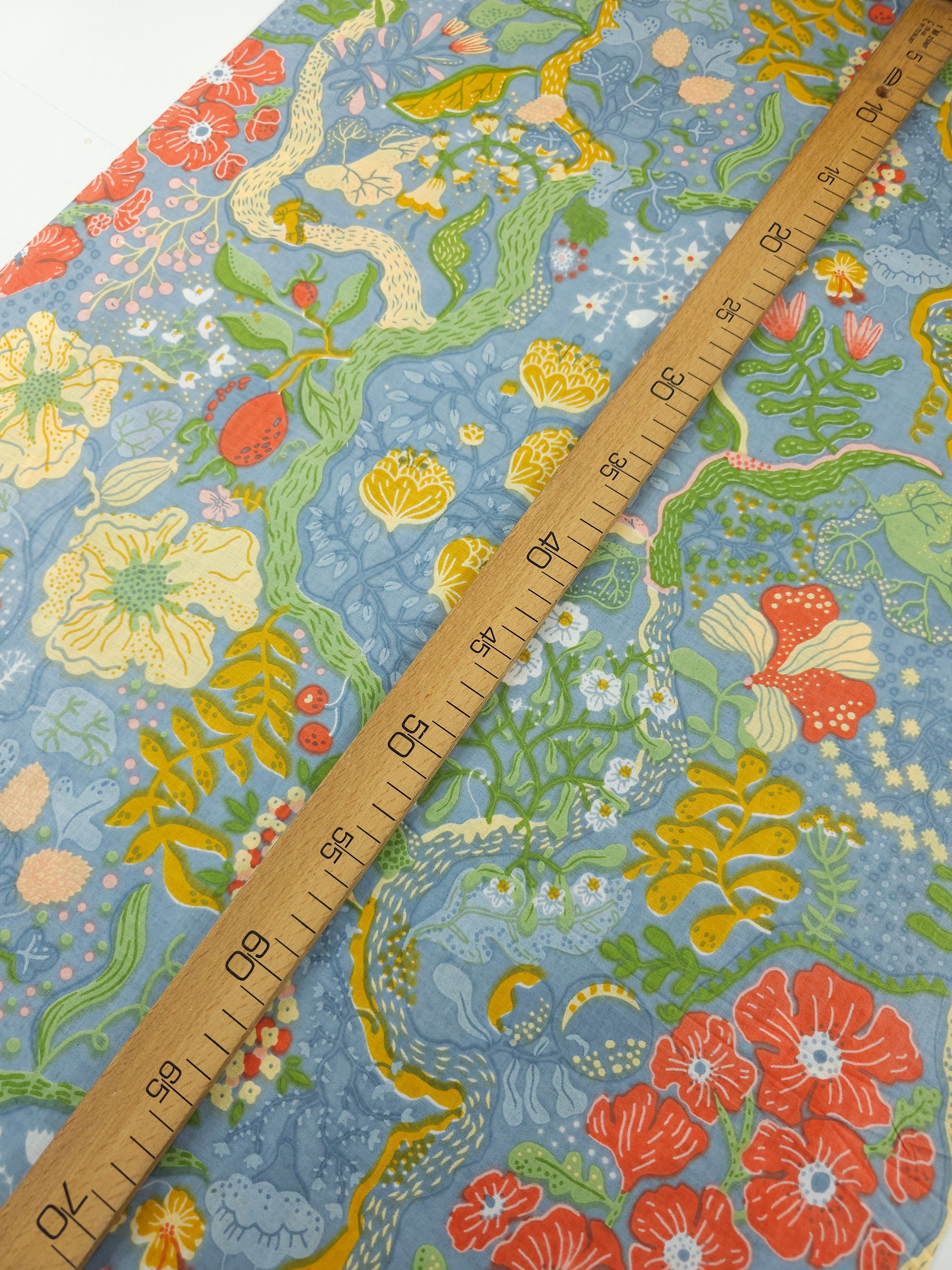 Petrol Blue Floral Whirl Garden Cambric Cotton