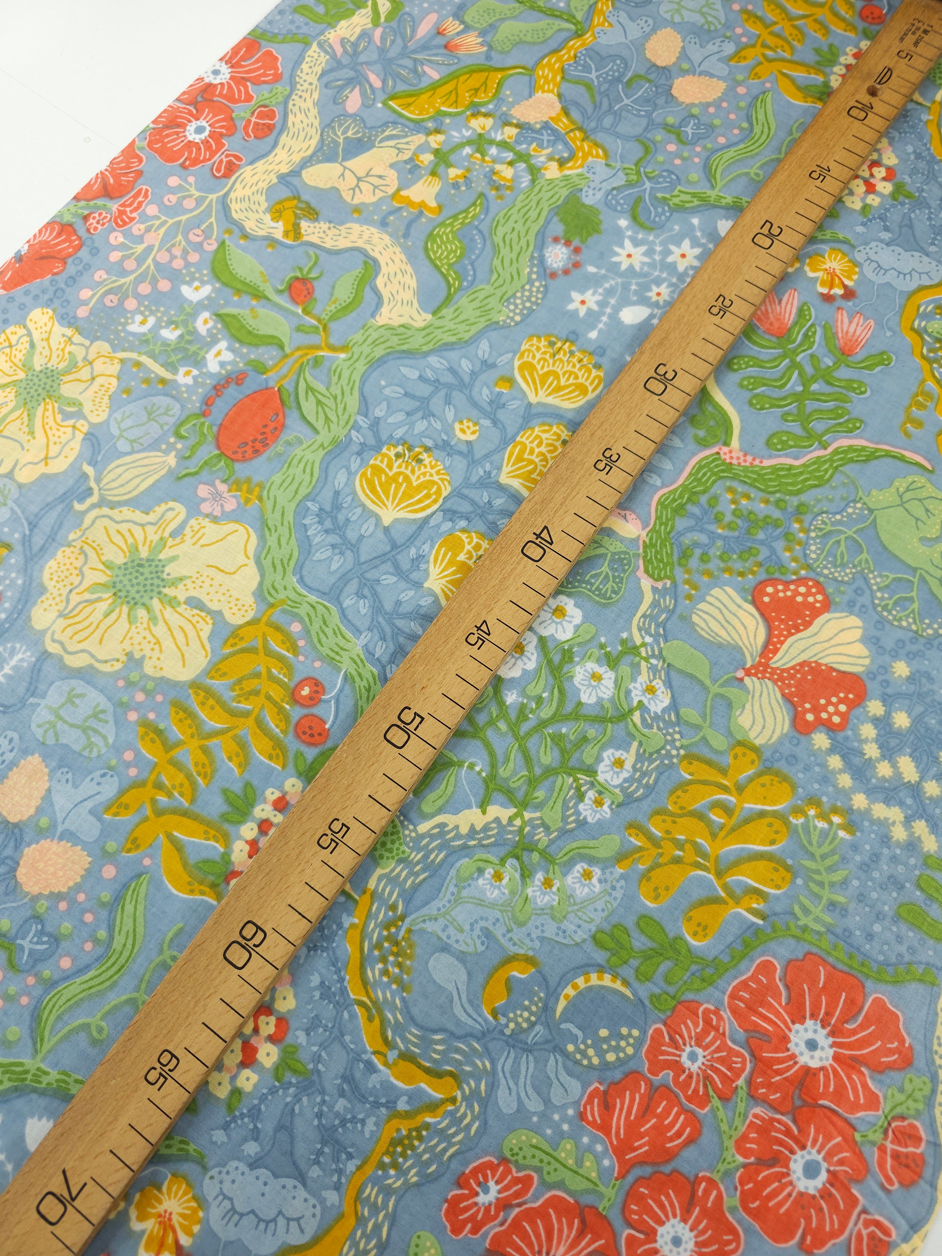 Petrol Blue Floral Whirl Garden Cambric Cotton