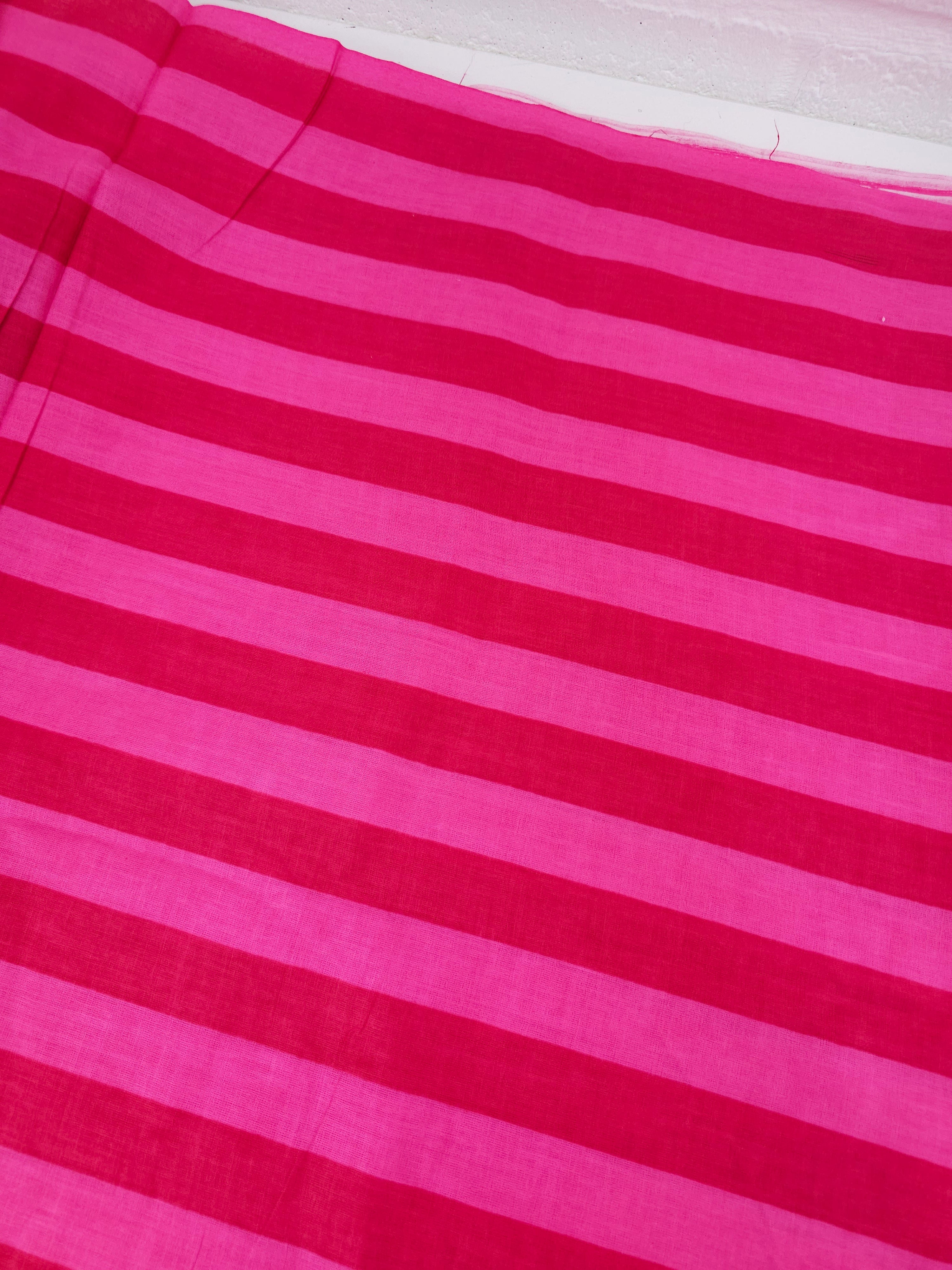 Pink/Berry Stripe Lightweight Cambric Cotton