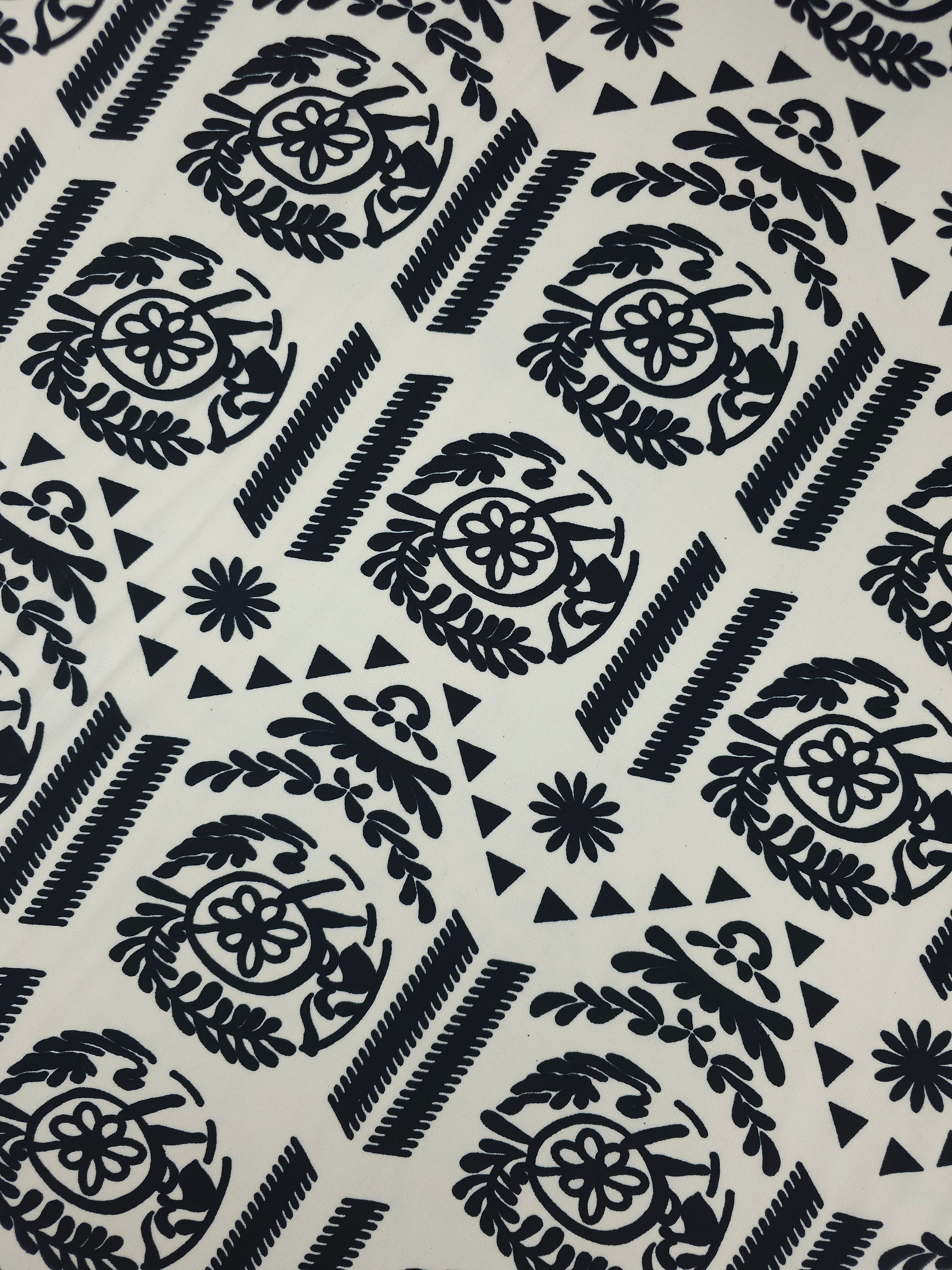 Black/Ivory Aztec Motif Viscose Challis *DEFECT*