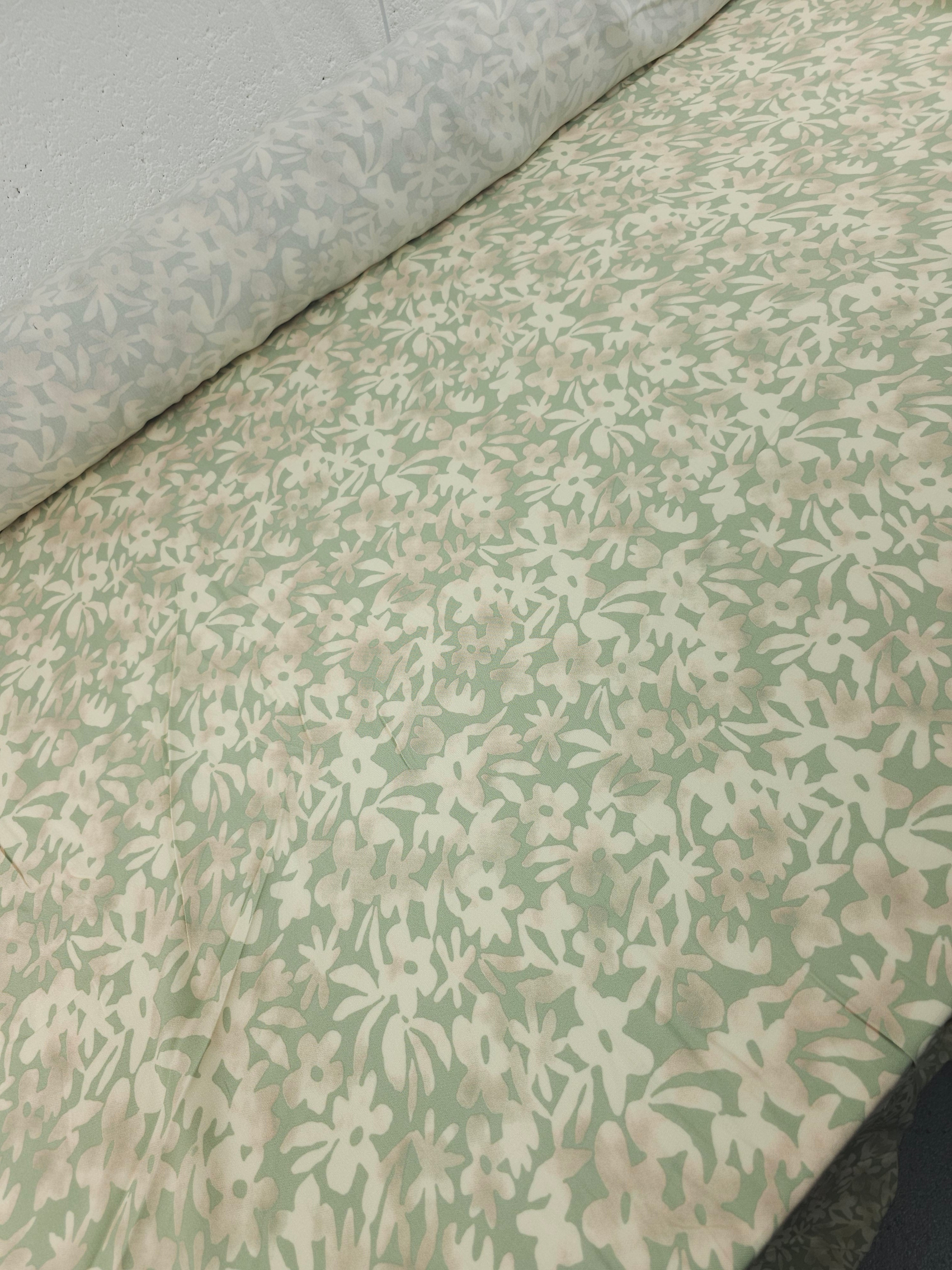 Light Sage/Cream Smudge Floral Viscose Challis