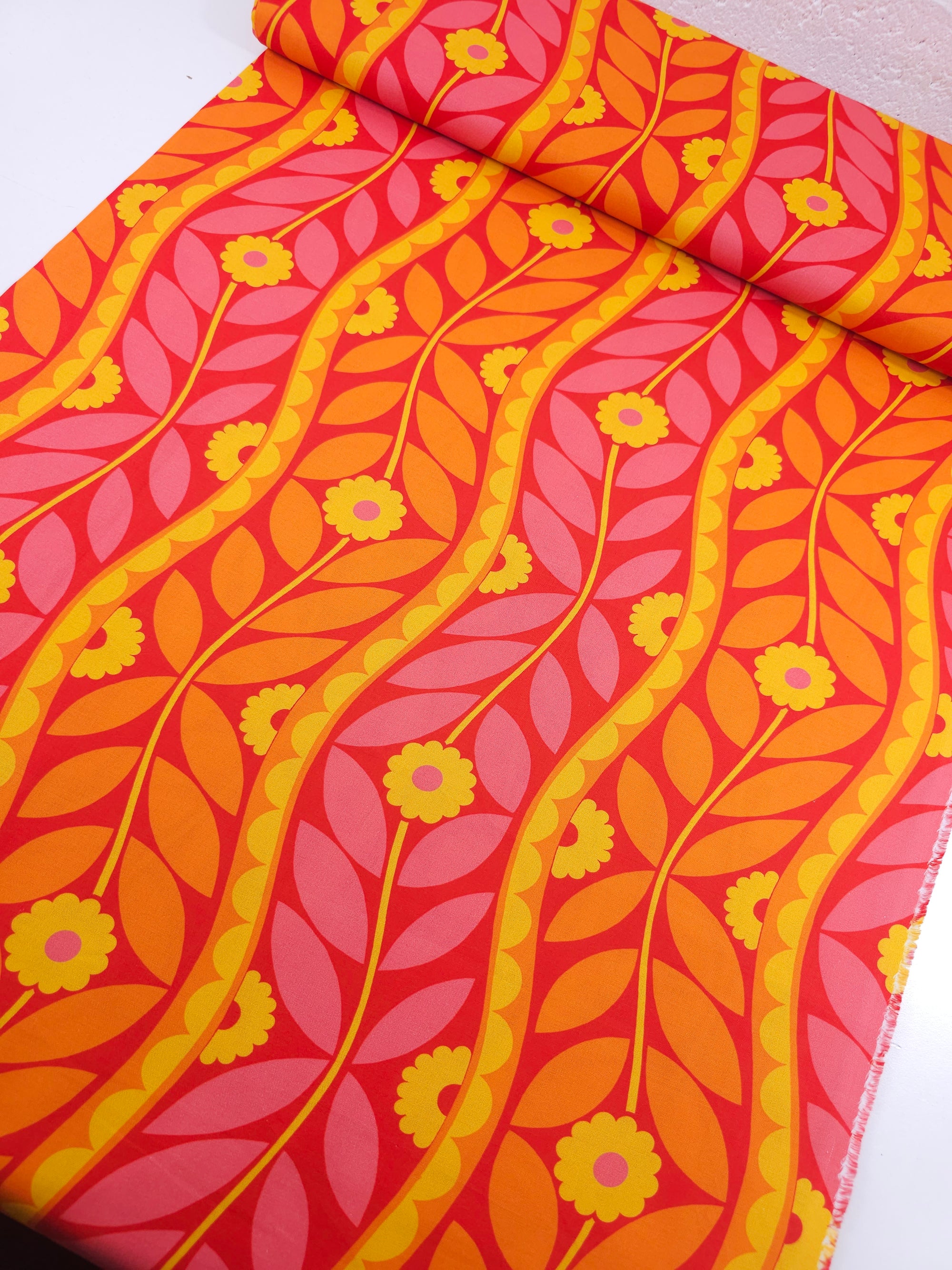 Orange/Pink Flower Trail 100% Cotton - Free Spirit x Jane Sassaman