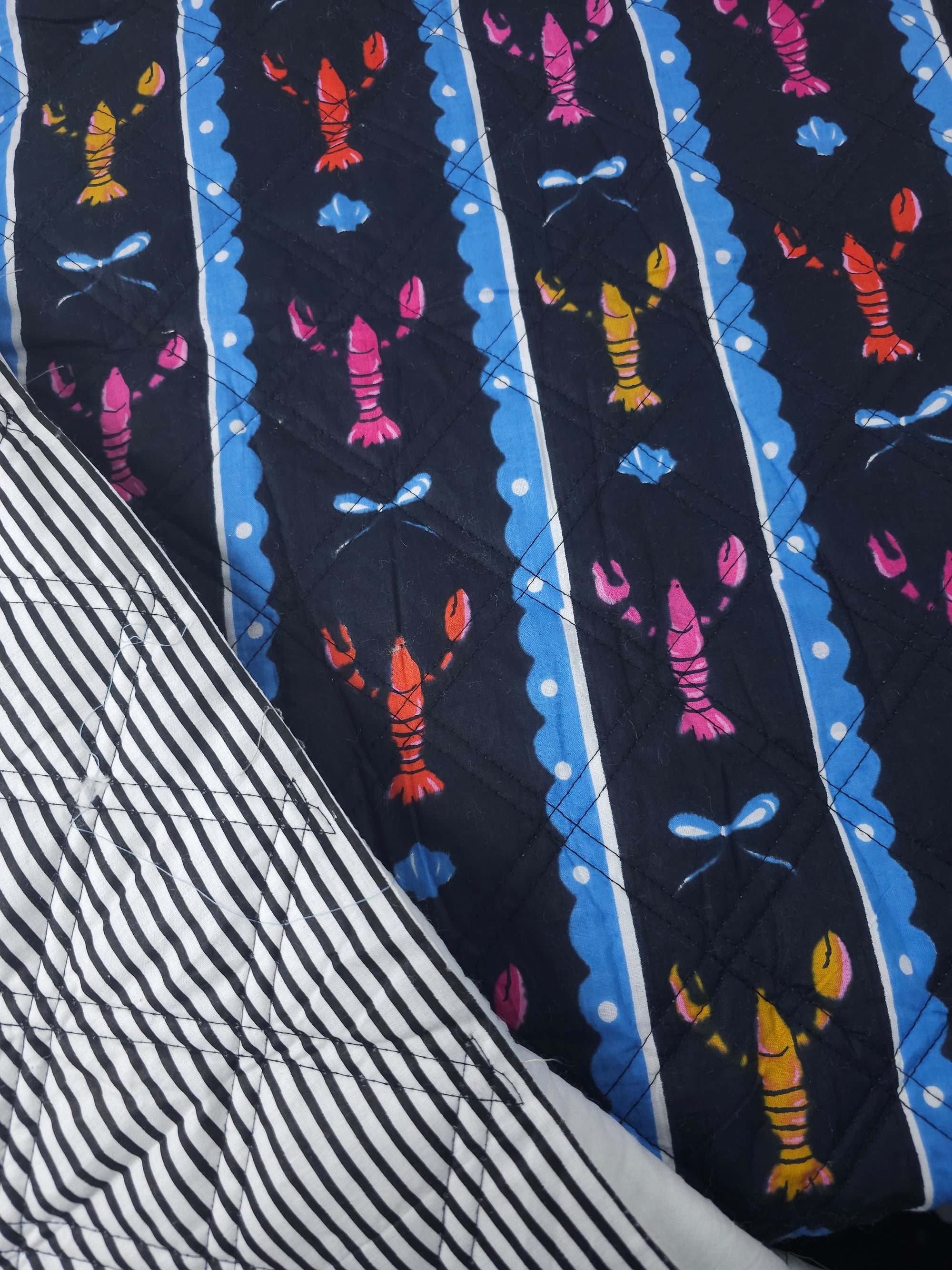 Dark Navy Lobster Stripe Quilted Screen Print - 1.35m Piece