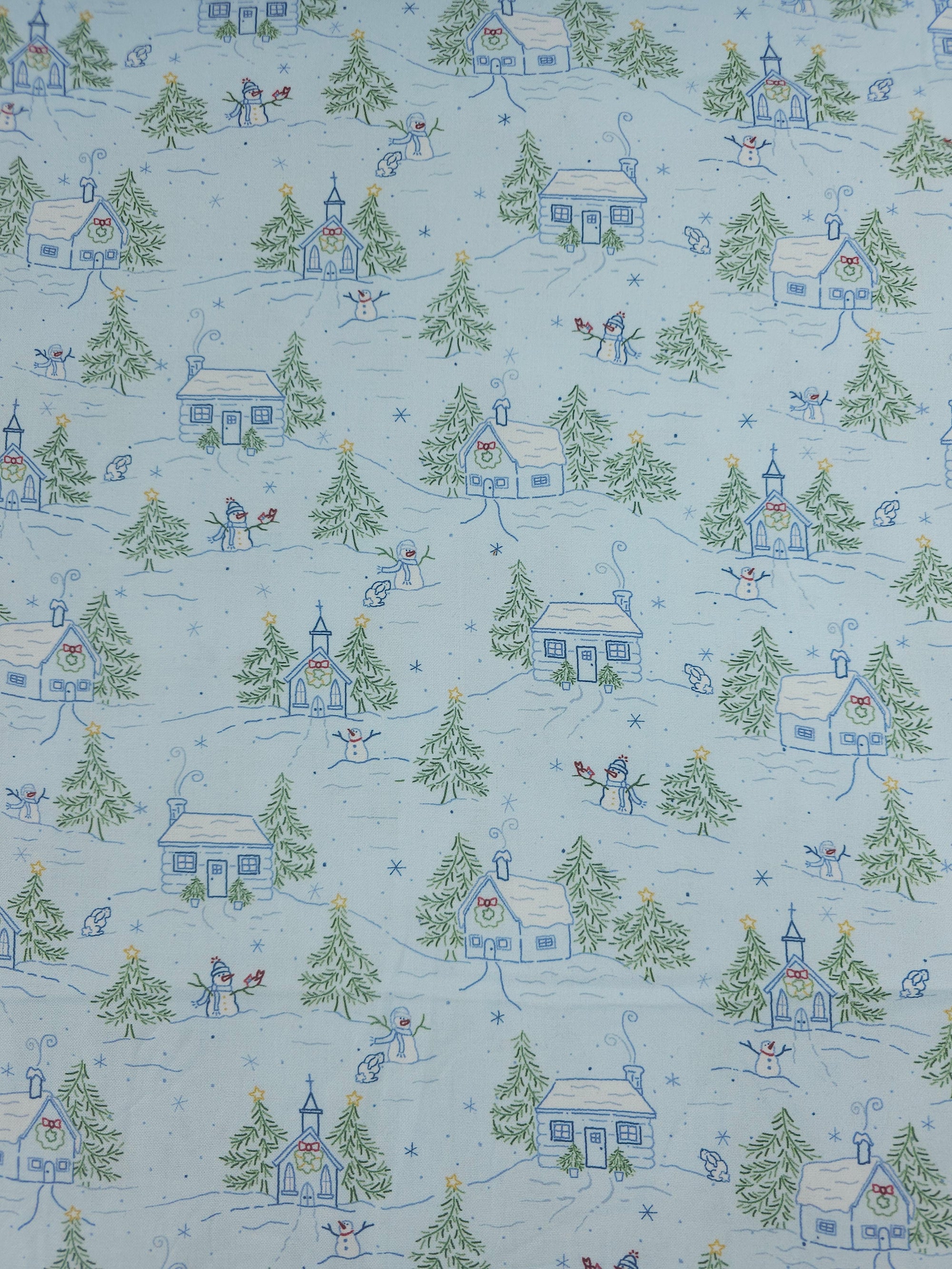 Snowman's Village 100% Cotton