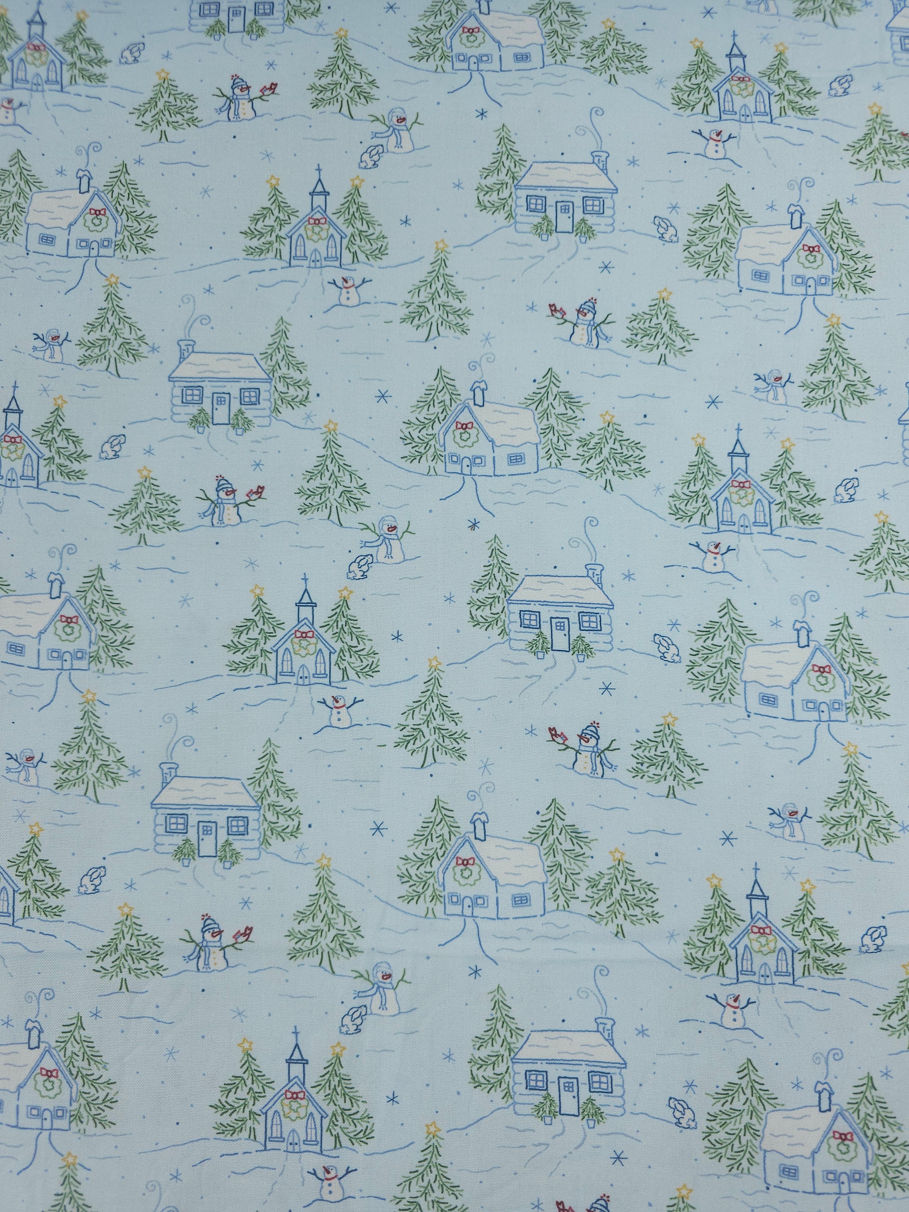 Snowman's Village 100% Cotton