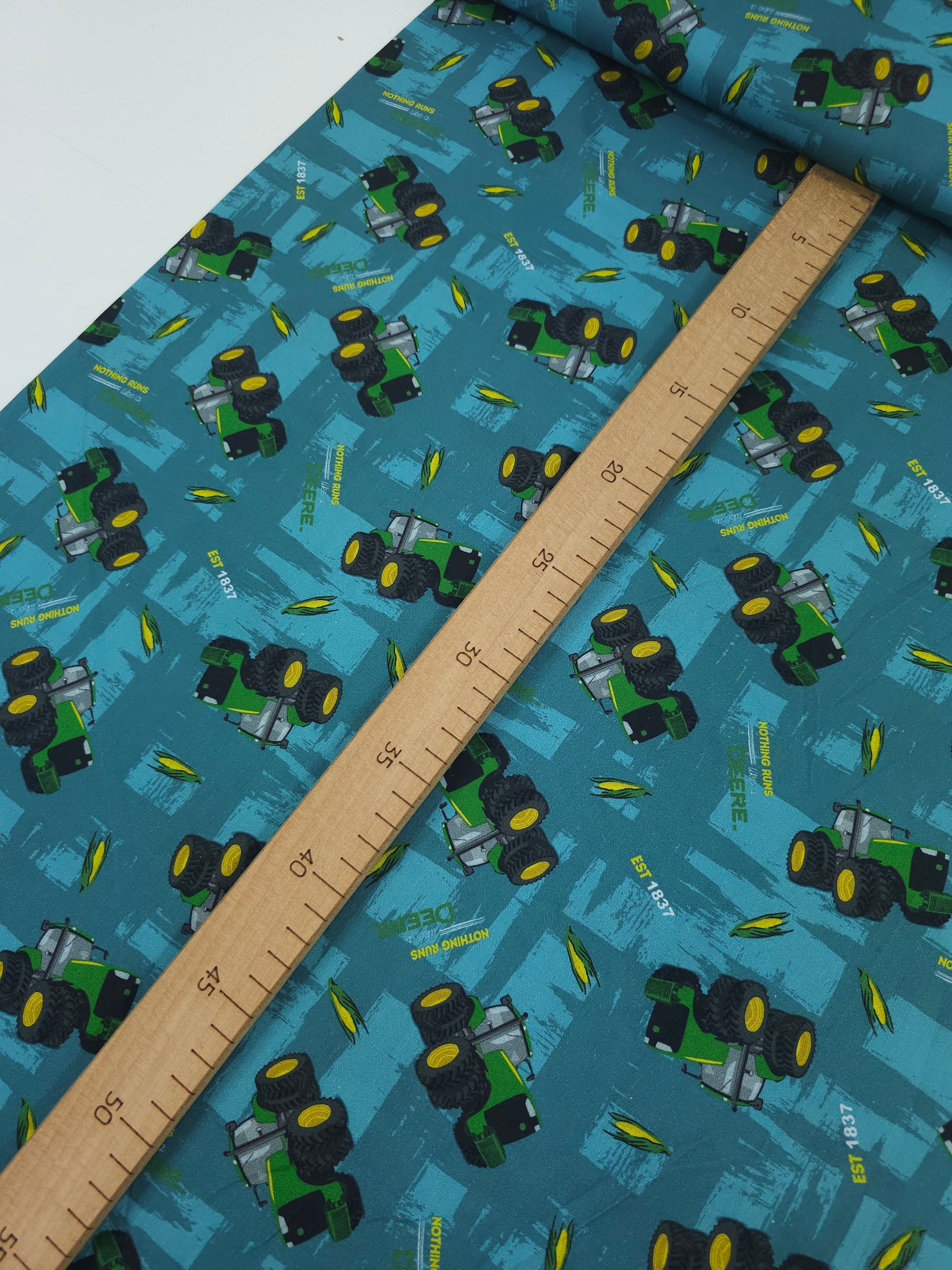 Teal John Deere Tractor Slogan 100% Cotton