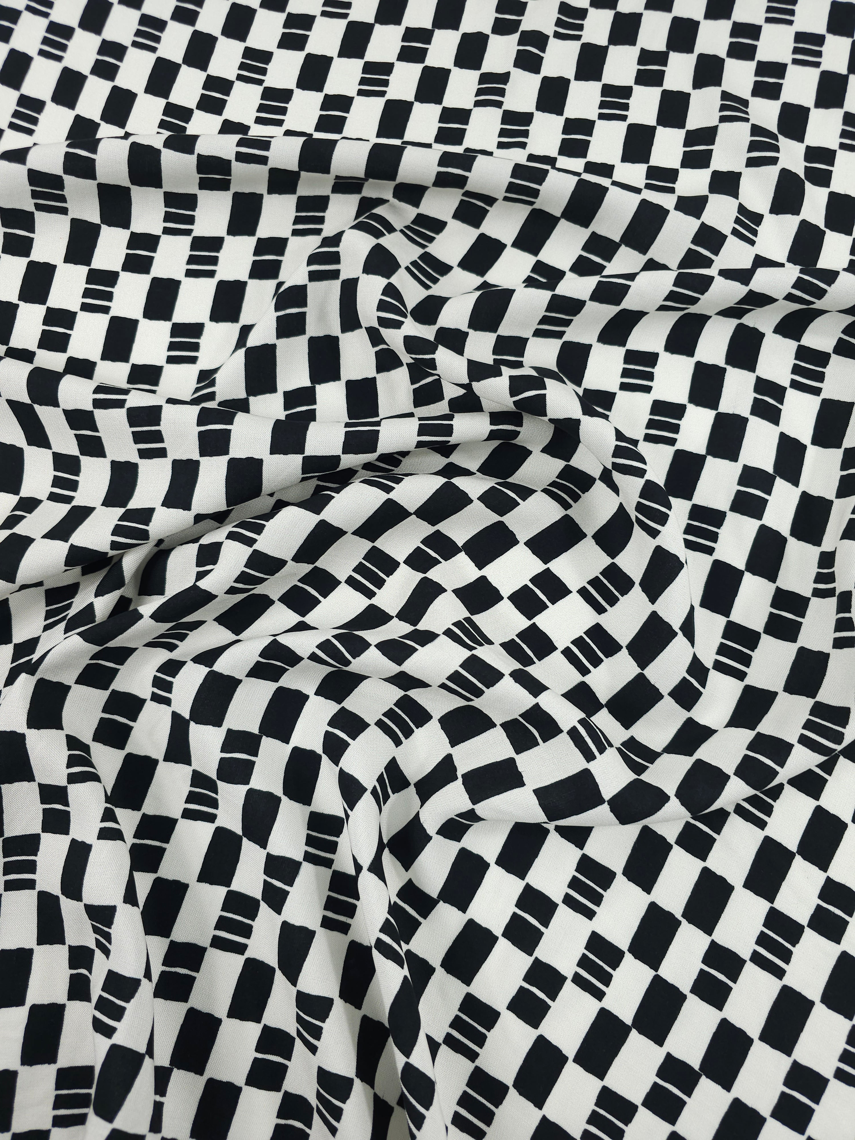Off-White/Black Checkerboard Viscose Challis