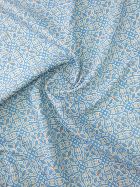 Pale Blue Damask Tile Print Cotton