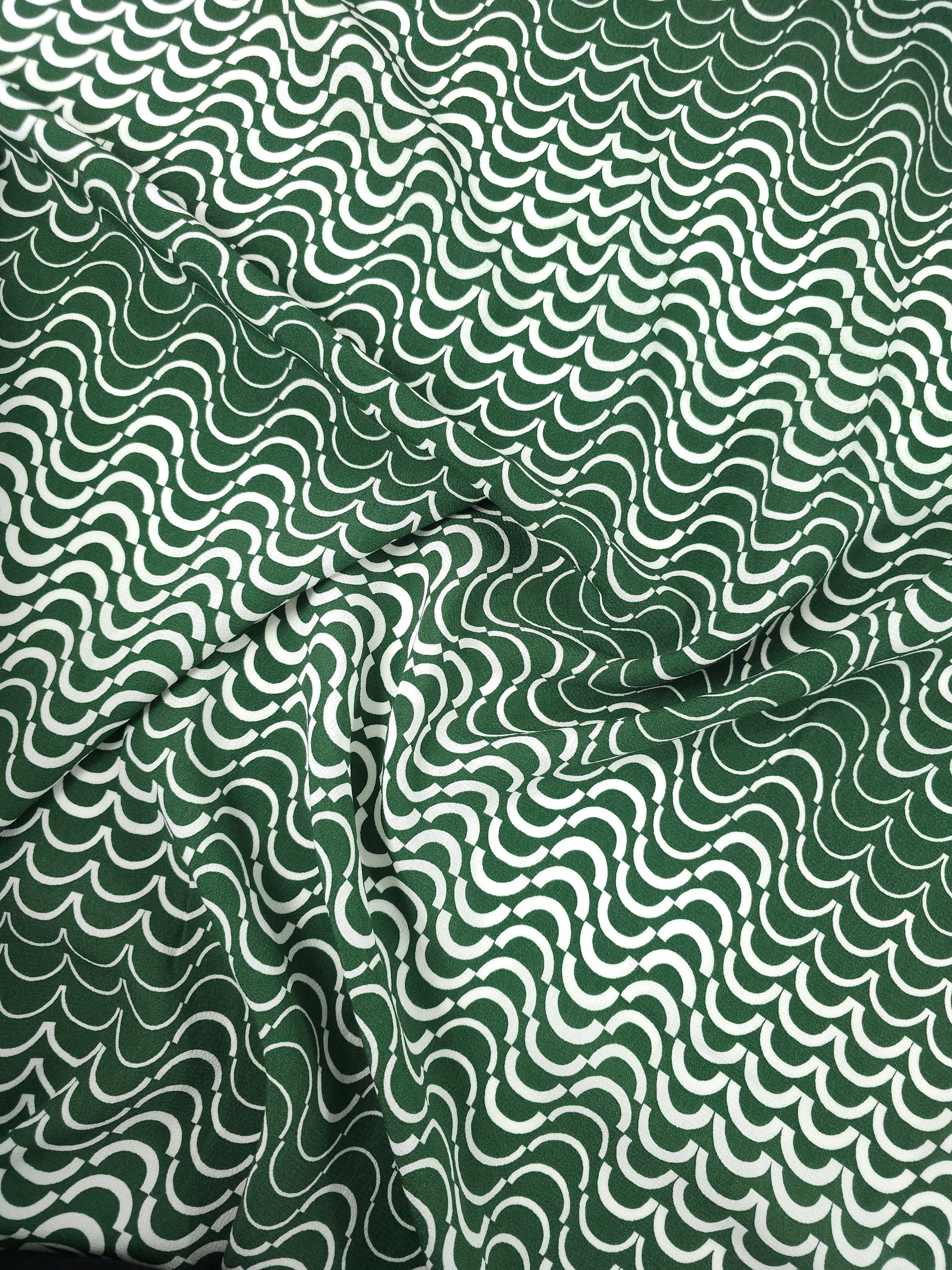 Green Abstract Curve Viscose Crepe