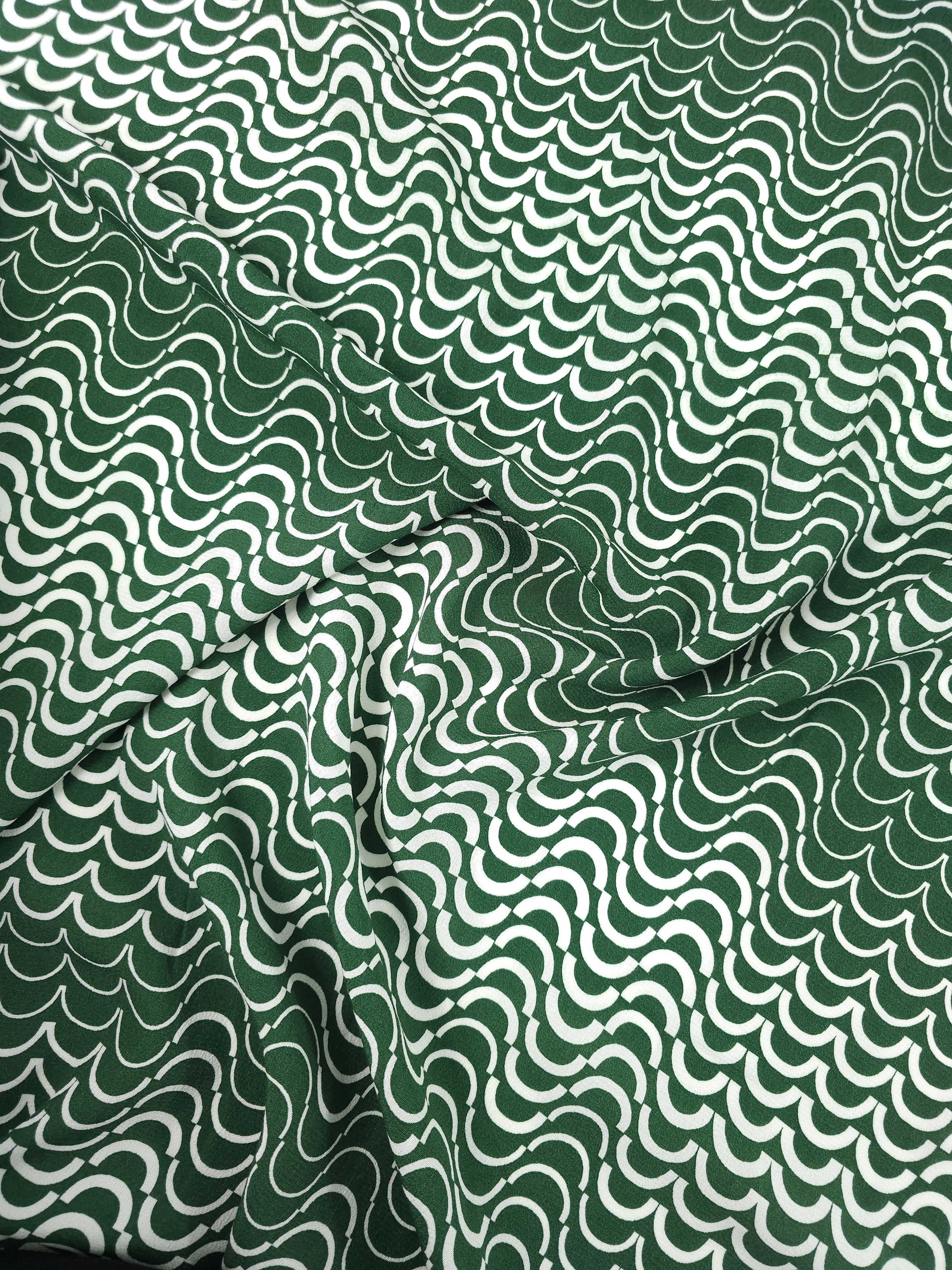 Green Abstract Curve Viscose Crepe