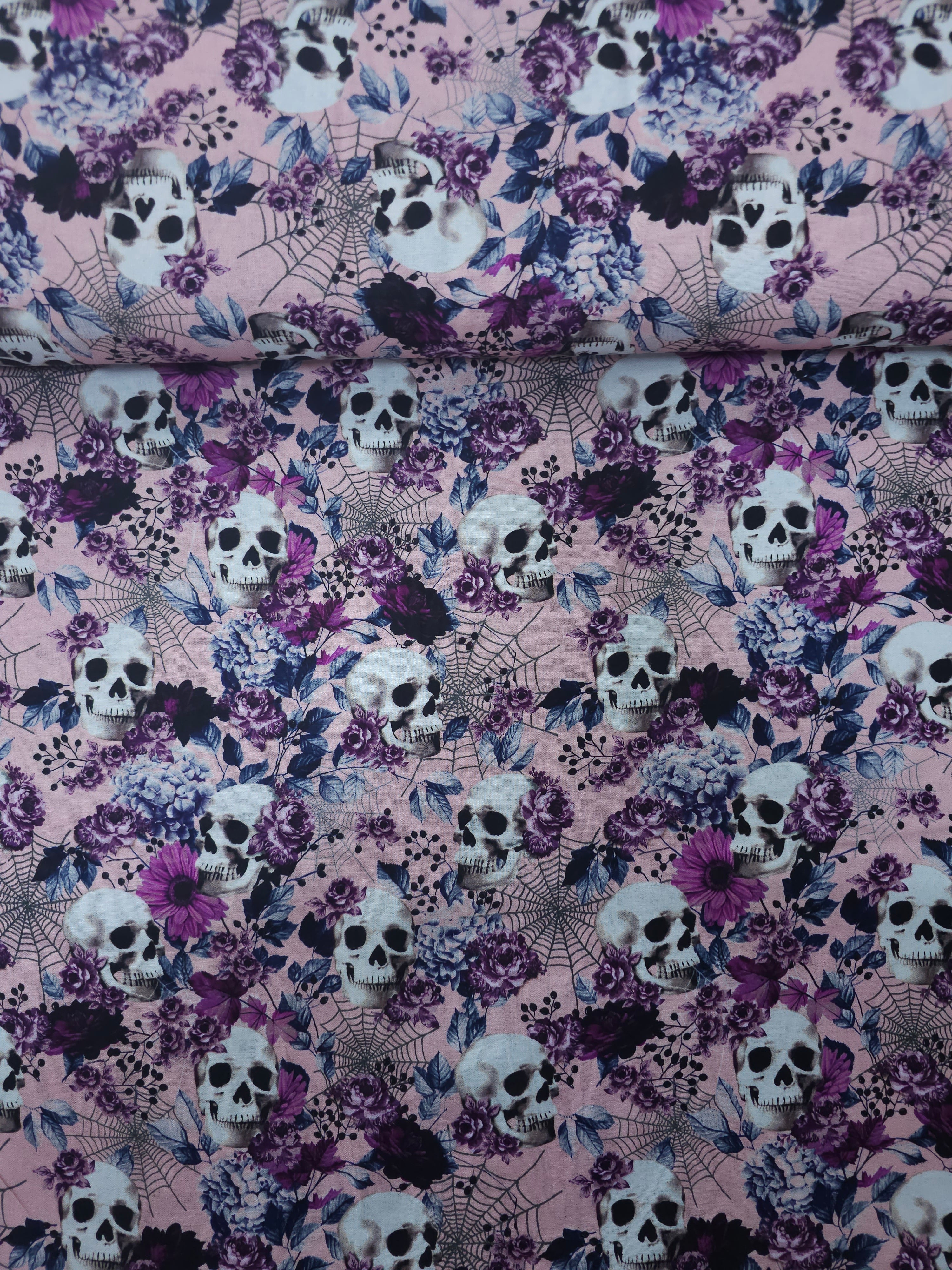 Pink Floral Skull 100% Cotton