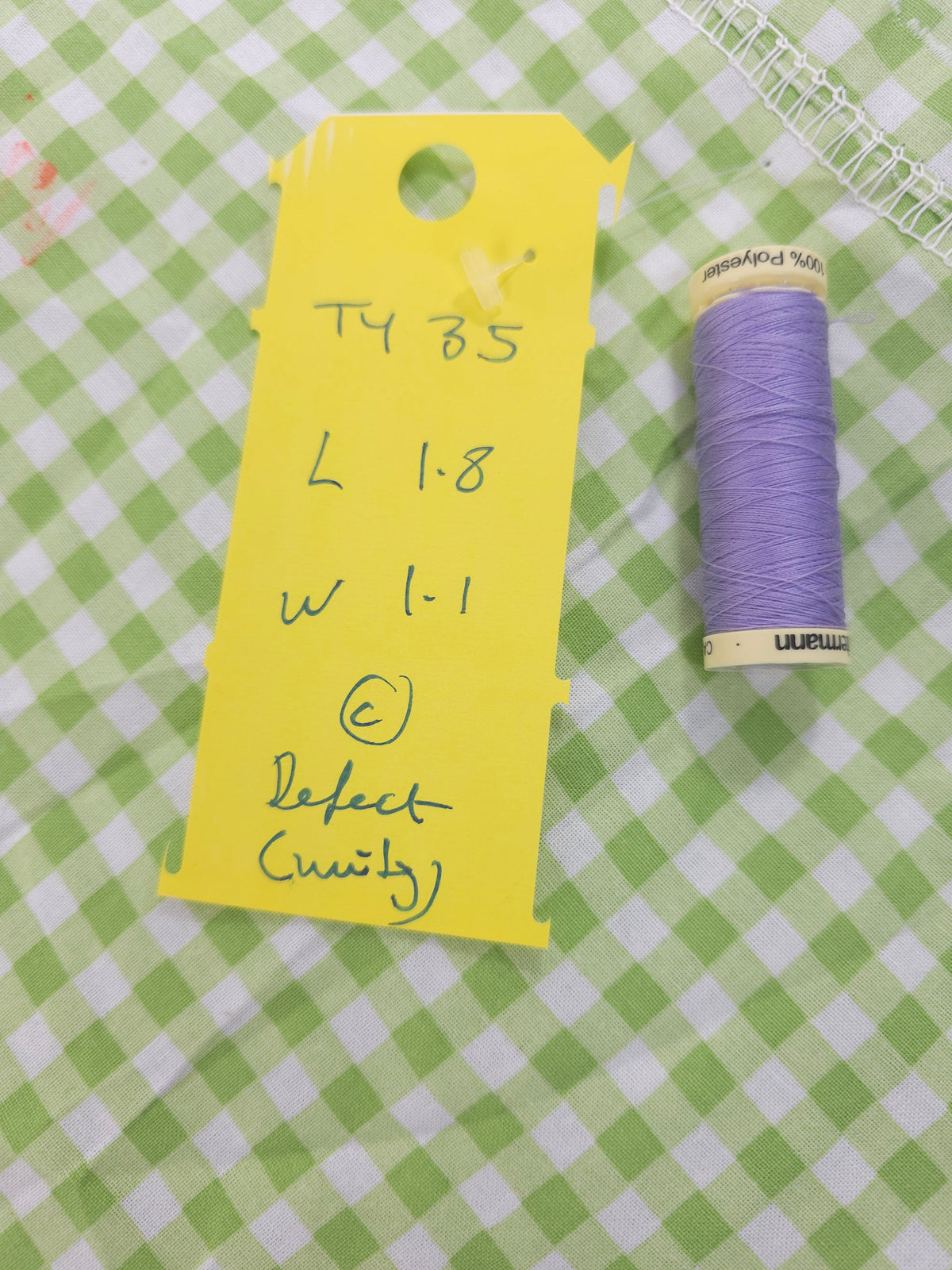 Apple green gingham Cotton- 1.8m piece