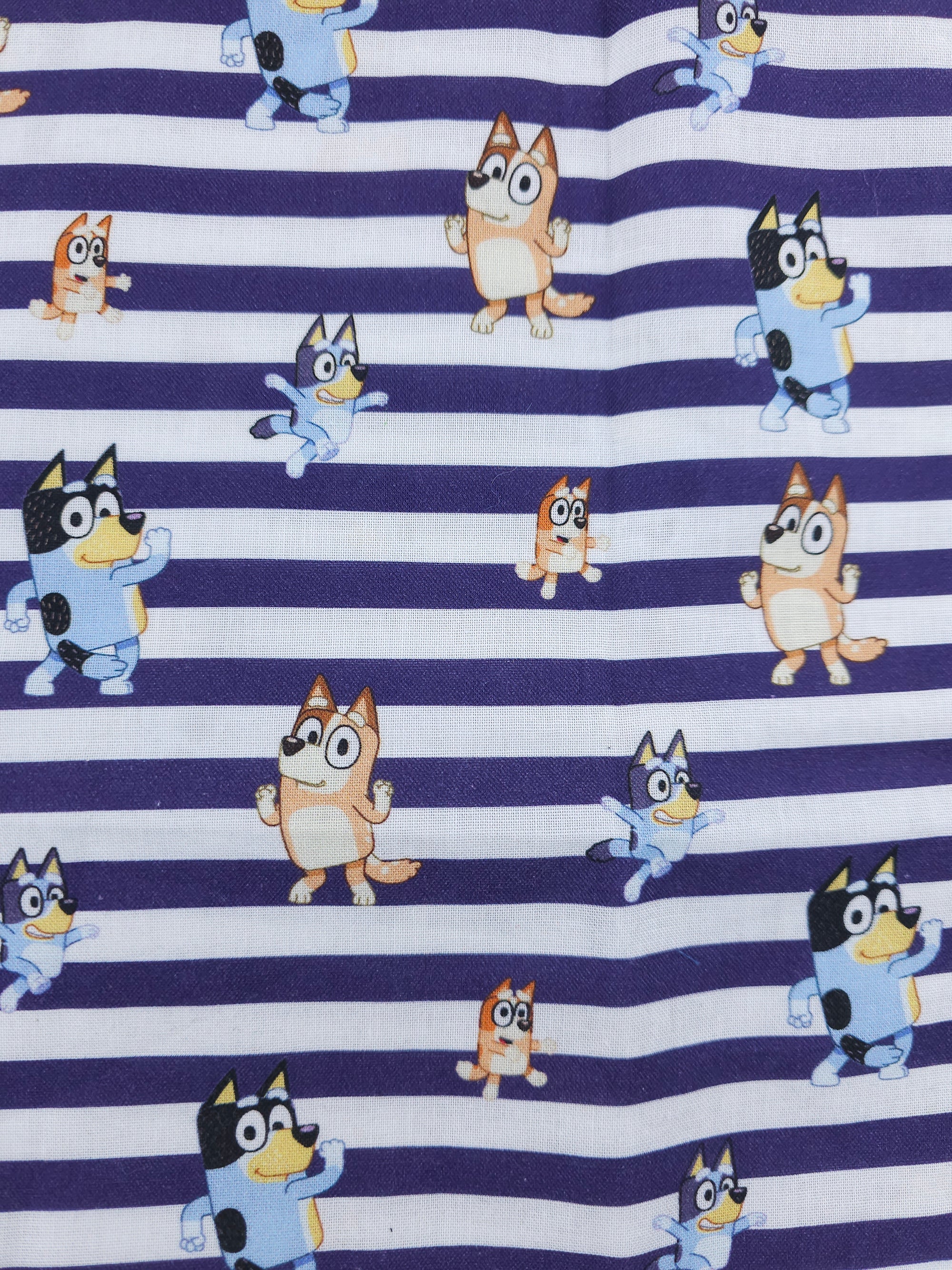 Bluey & Bingo on Stripes Cotton - 1.7m Piece