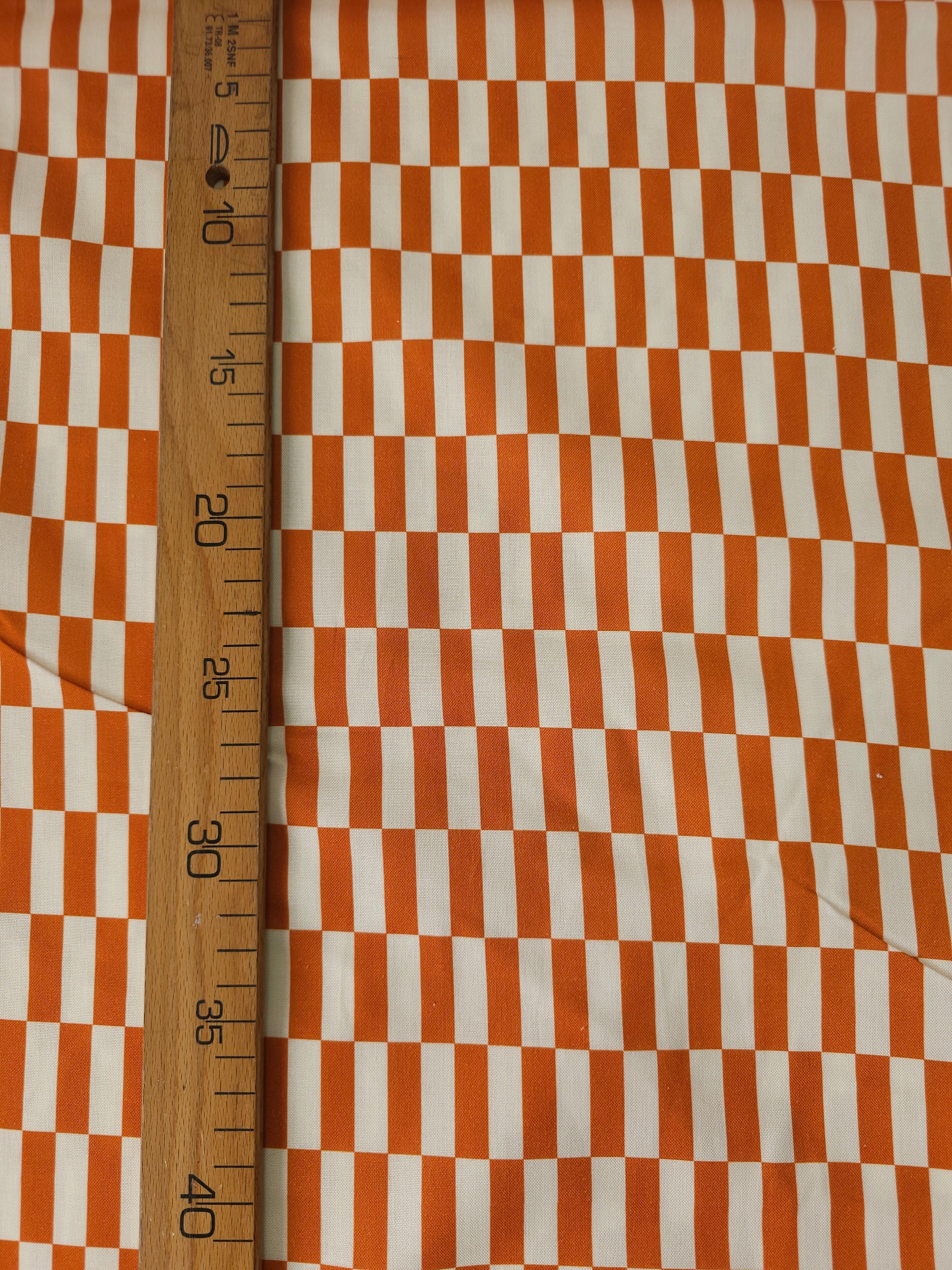 Rusty Orange Rectangle Check 100% Cotton
