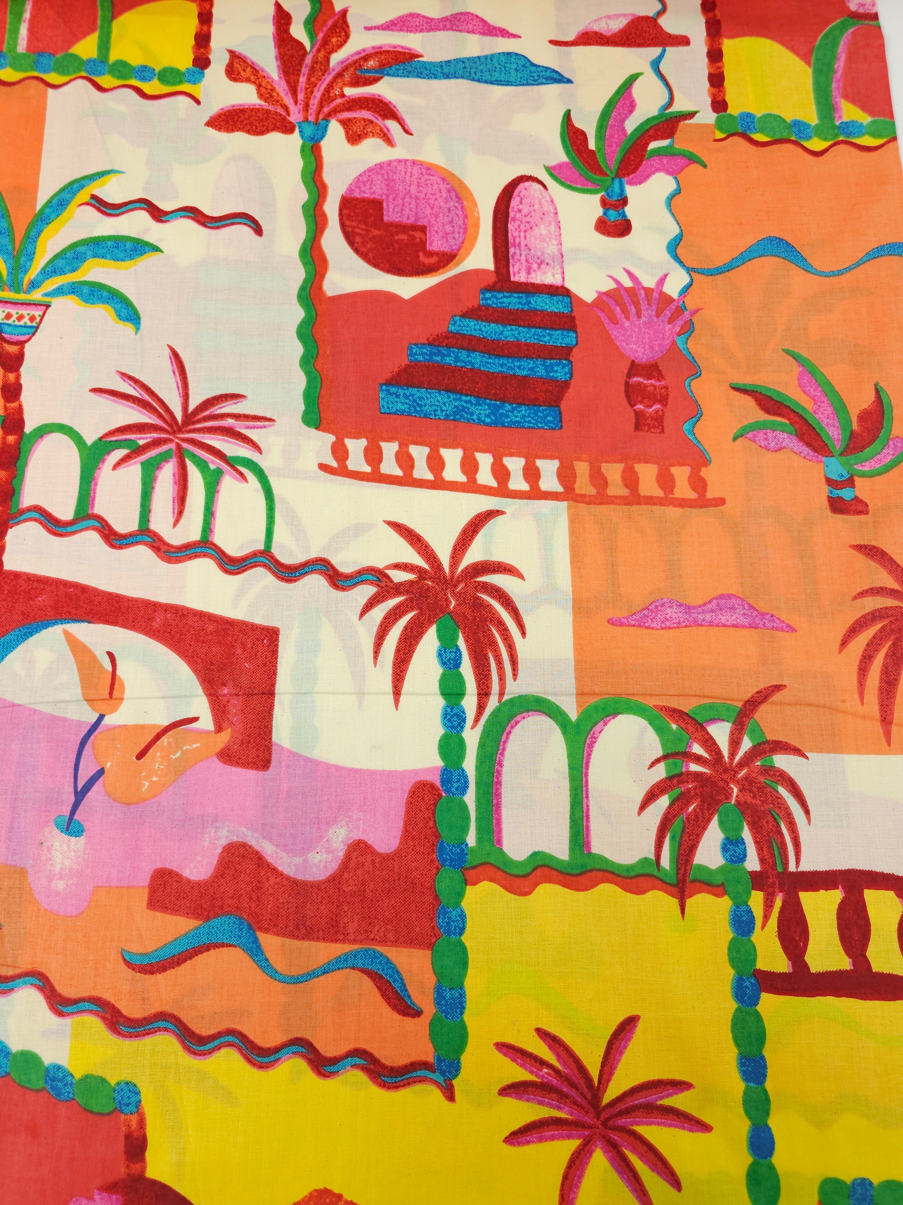 Orange/Pink Palm Tree Scenery Cambric Cotton