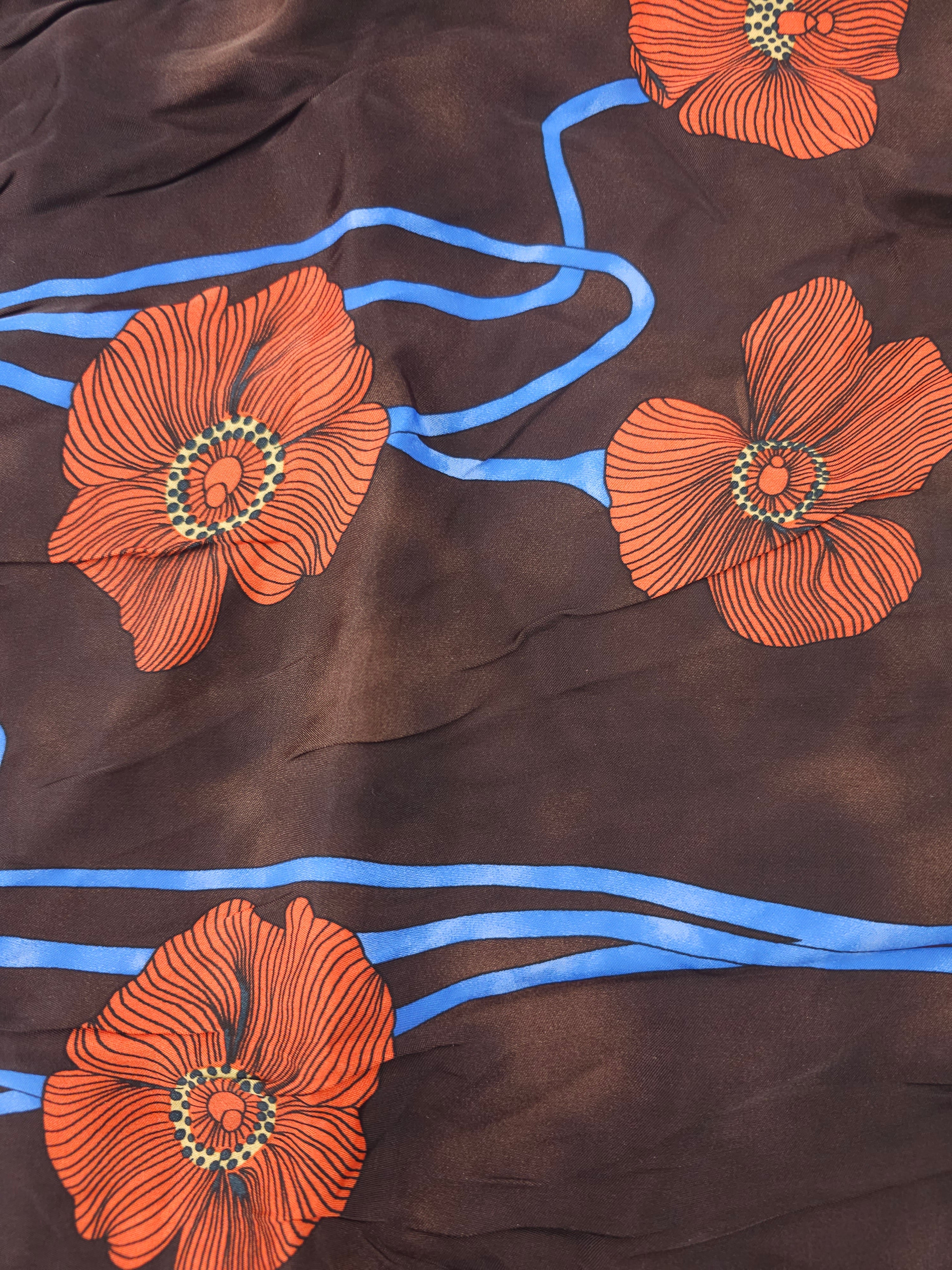 Brown Floral Viscose Sateen- 1.7m piece