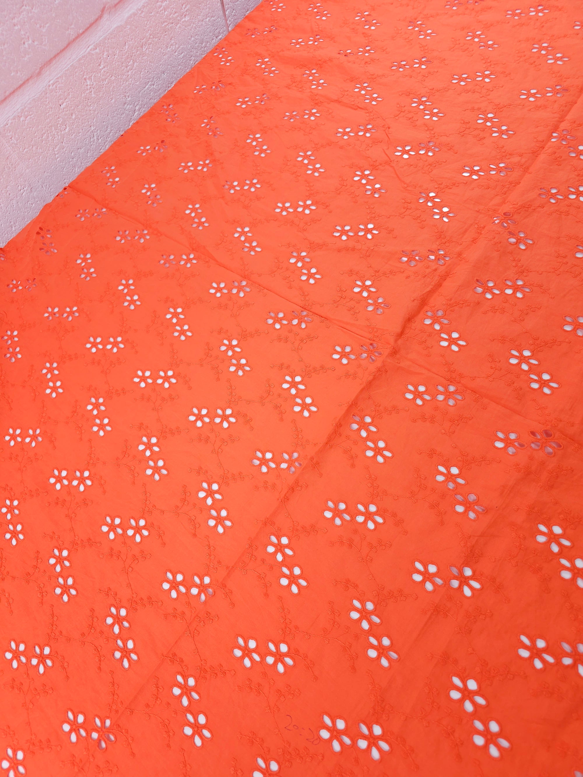 Cool Orange Flower Trail Cotton Poplin Broderie Anglaise