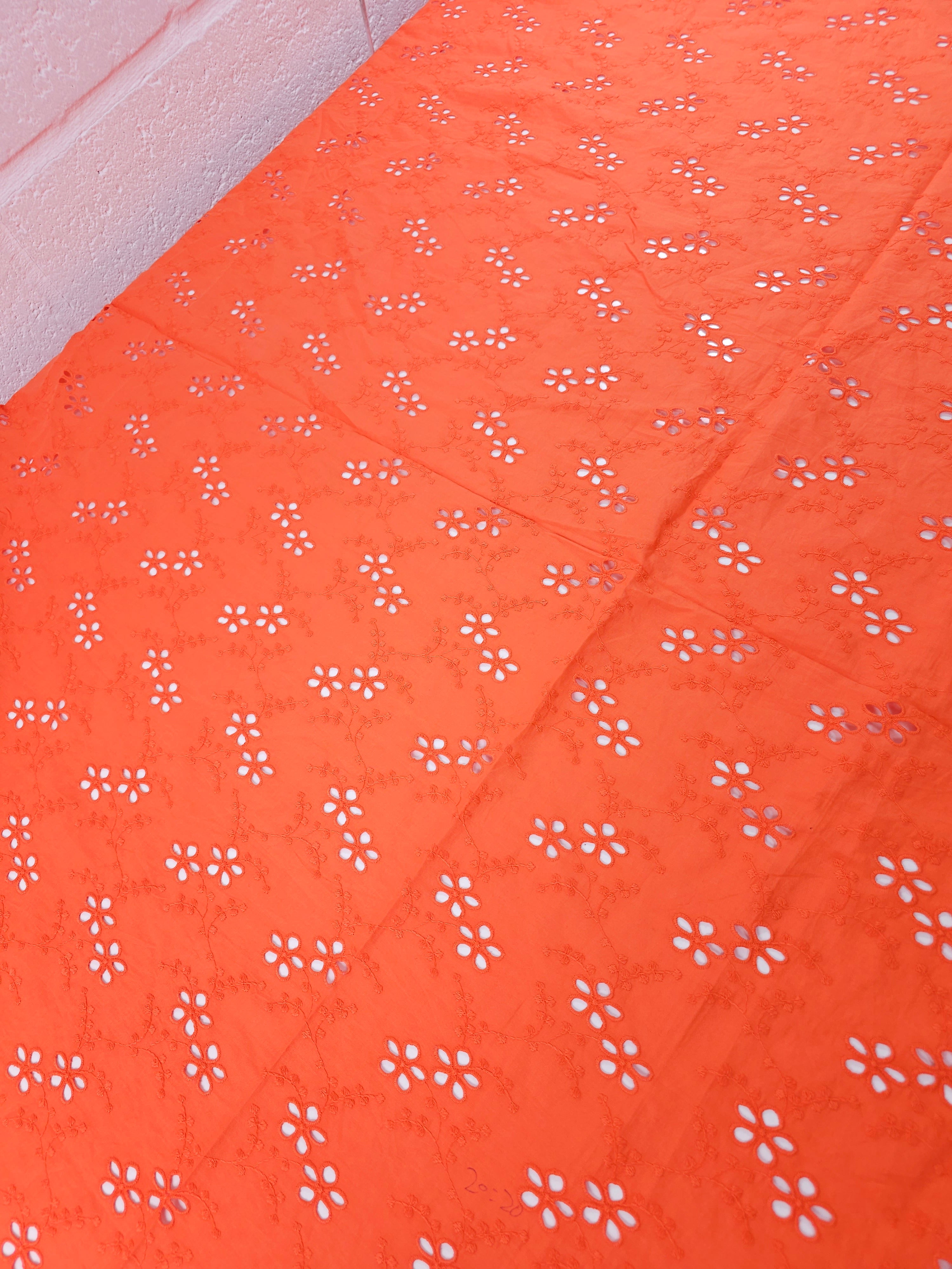 Cool Orange Flower Trail Cotton Poplin Broderie Anglaise