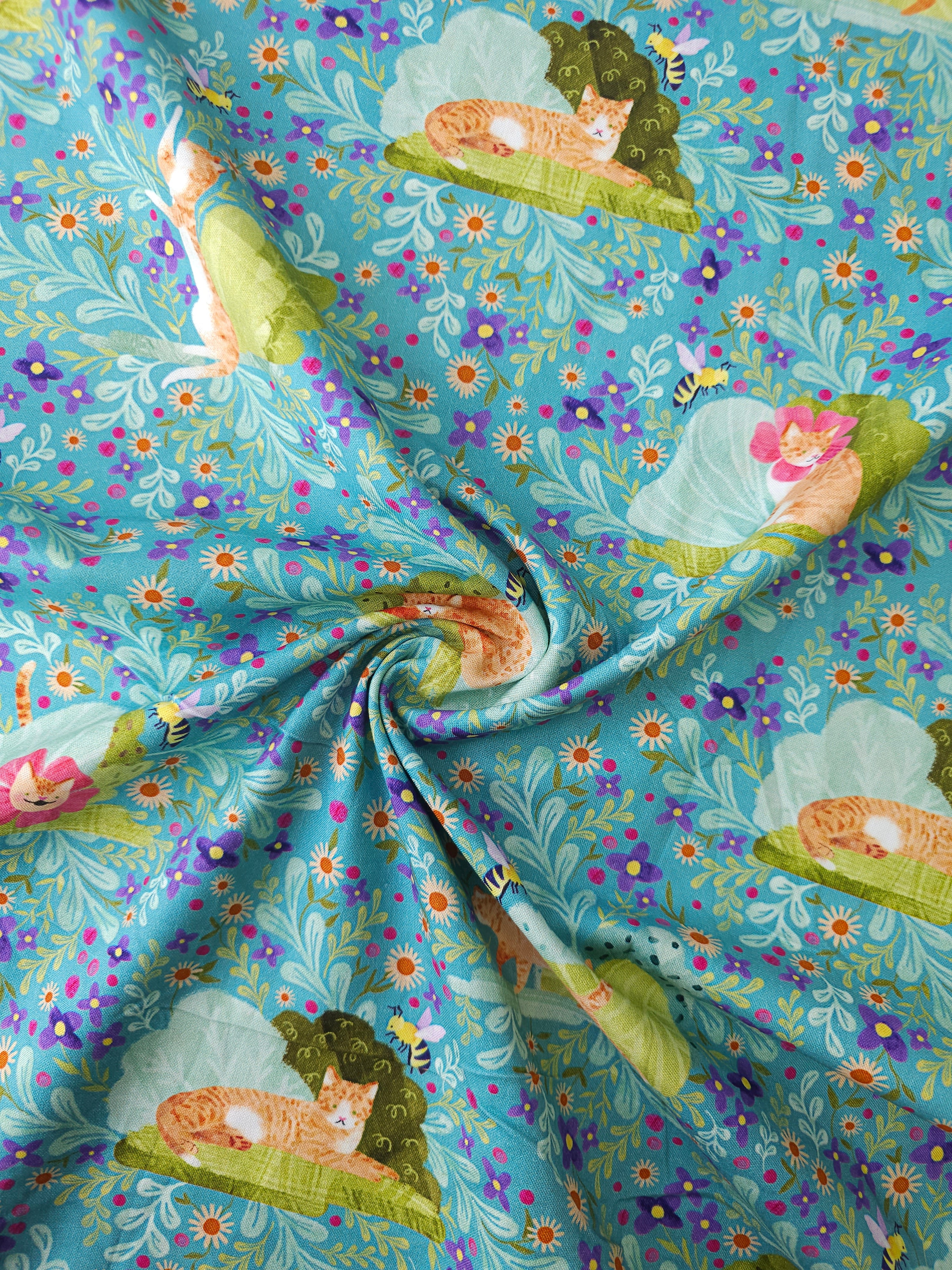 Summer Floral Cat 100% Cotton