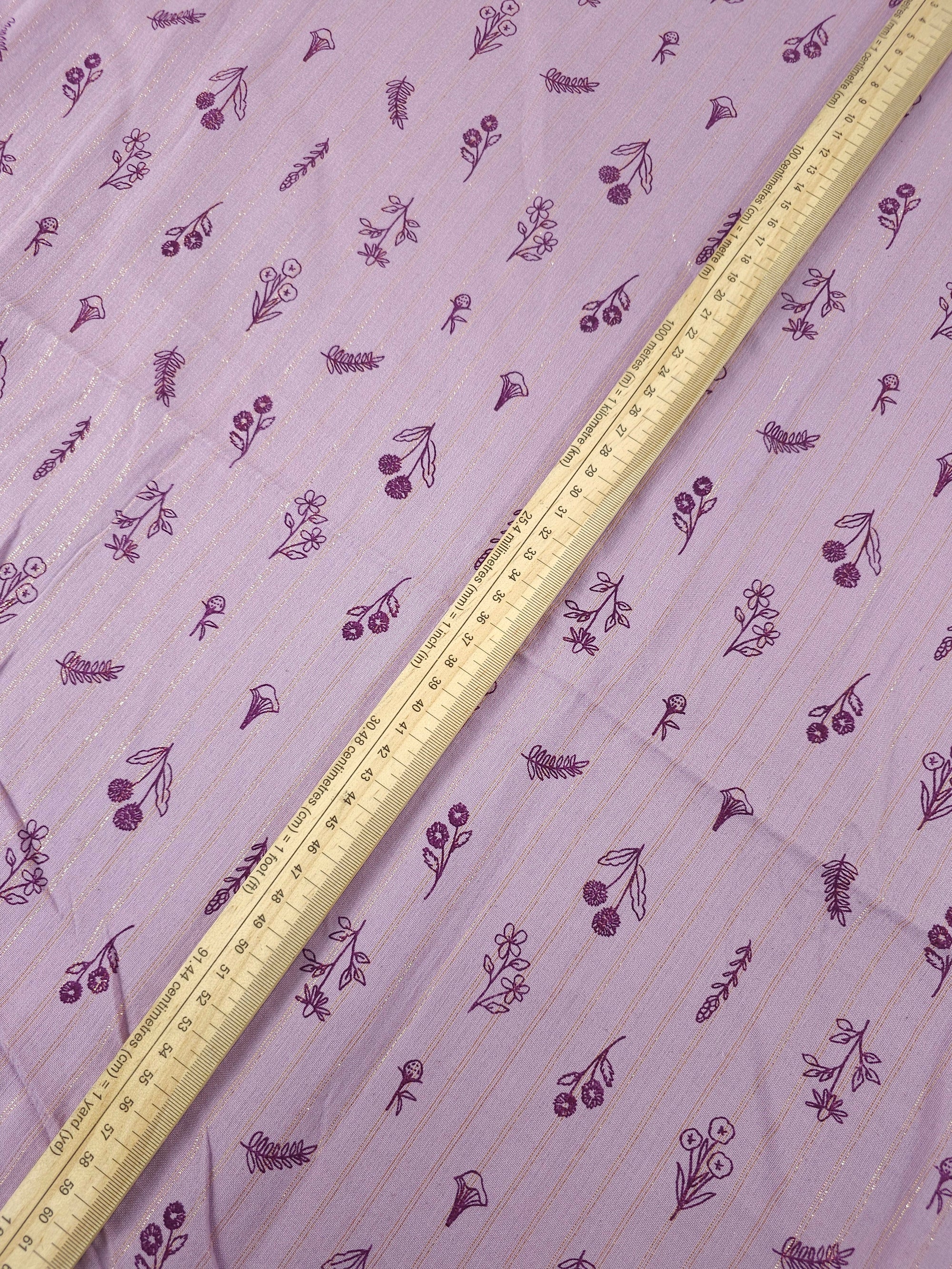Warm Lilac Floating Flower Gold Lurex Double Gauze