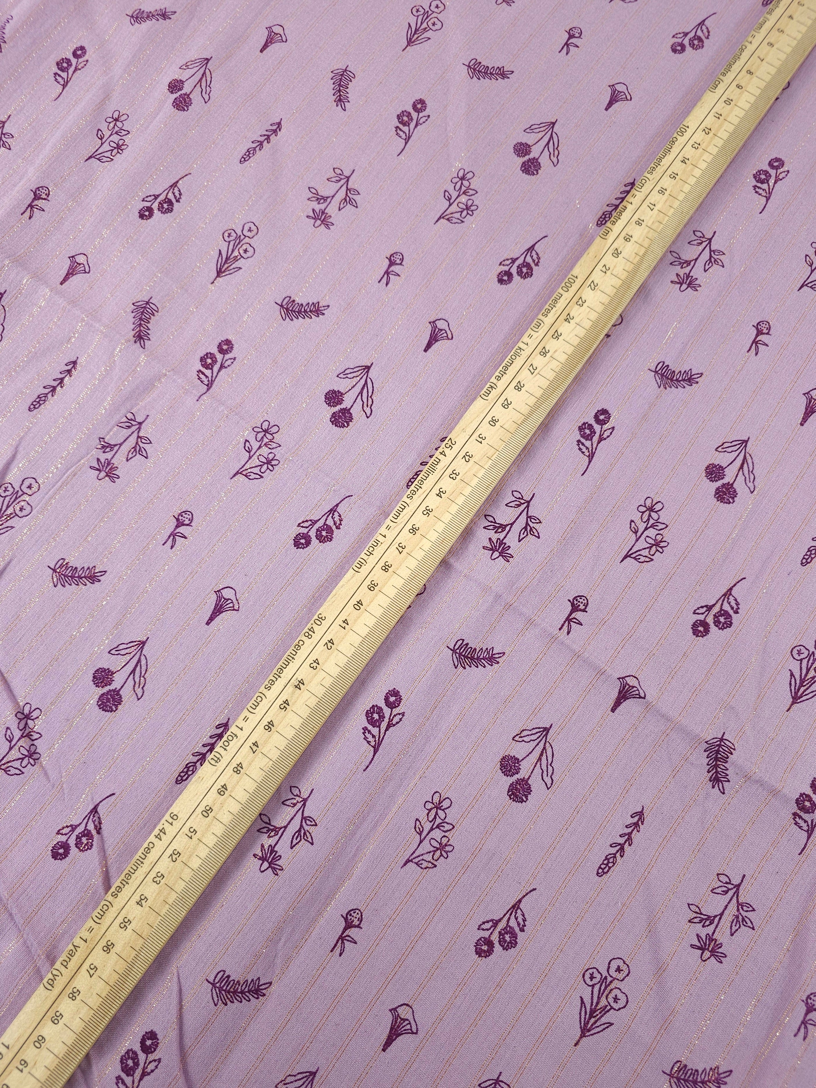 Warm Lilac Floating Flower Gold Lurex Double Gauze