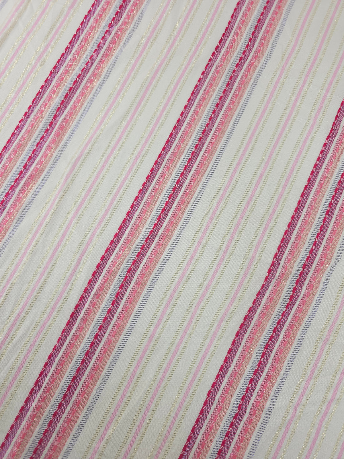 Pink/Gold Embroidered Lurex Stripe Lightweight Cotton Poly