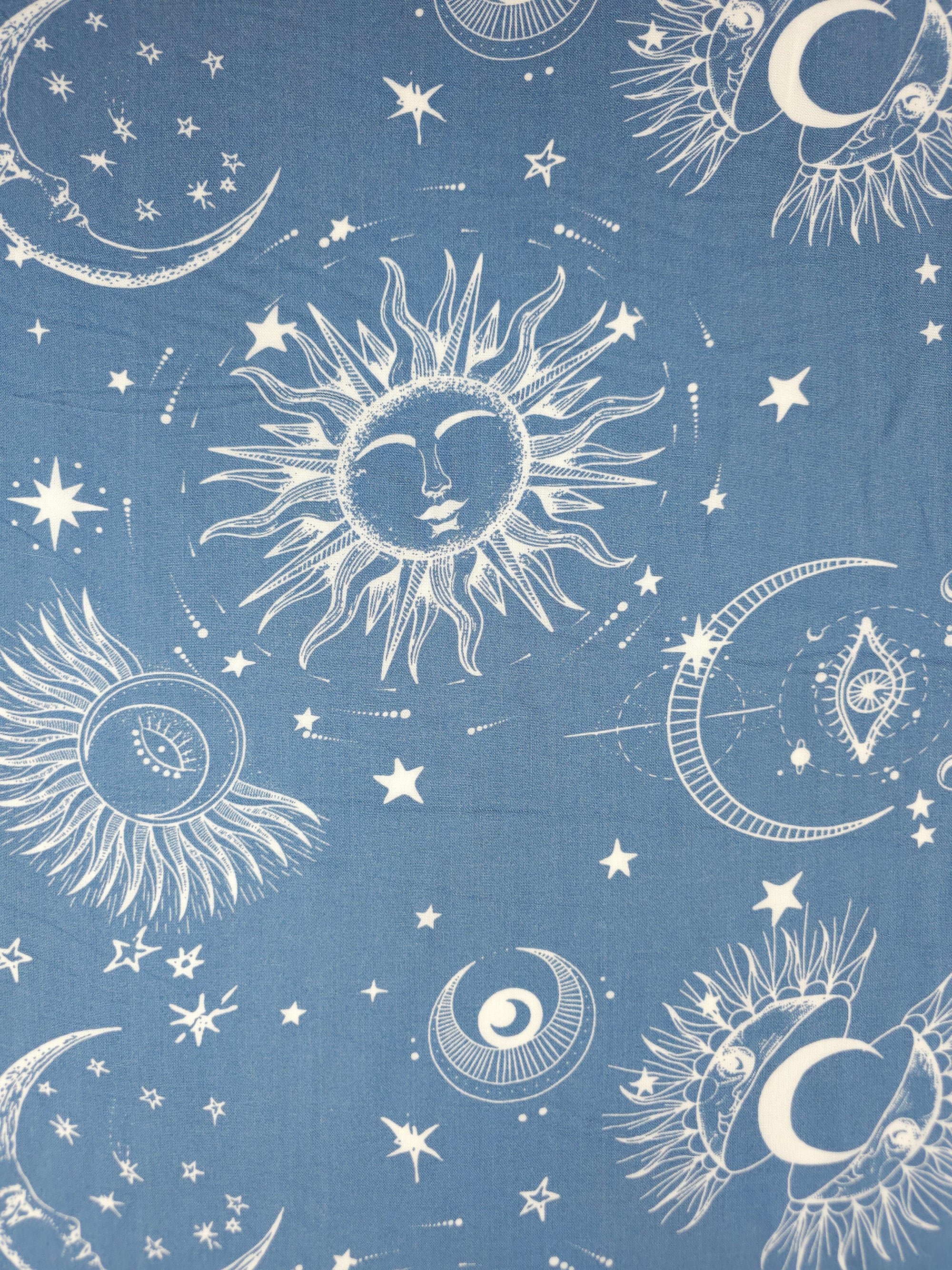 Powder Blue Celestial Moon Sun Viscose Challis