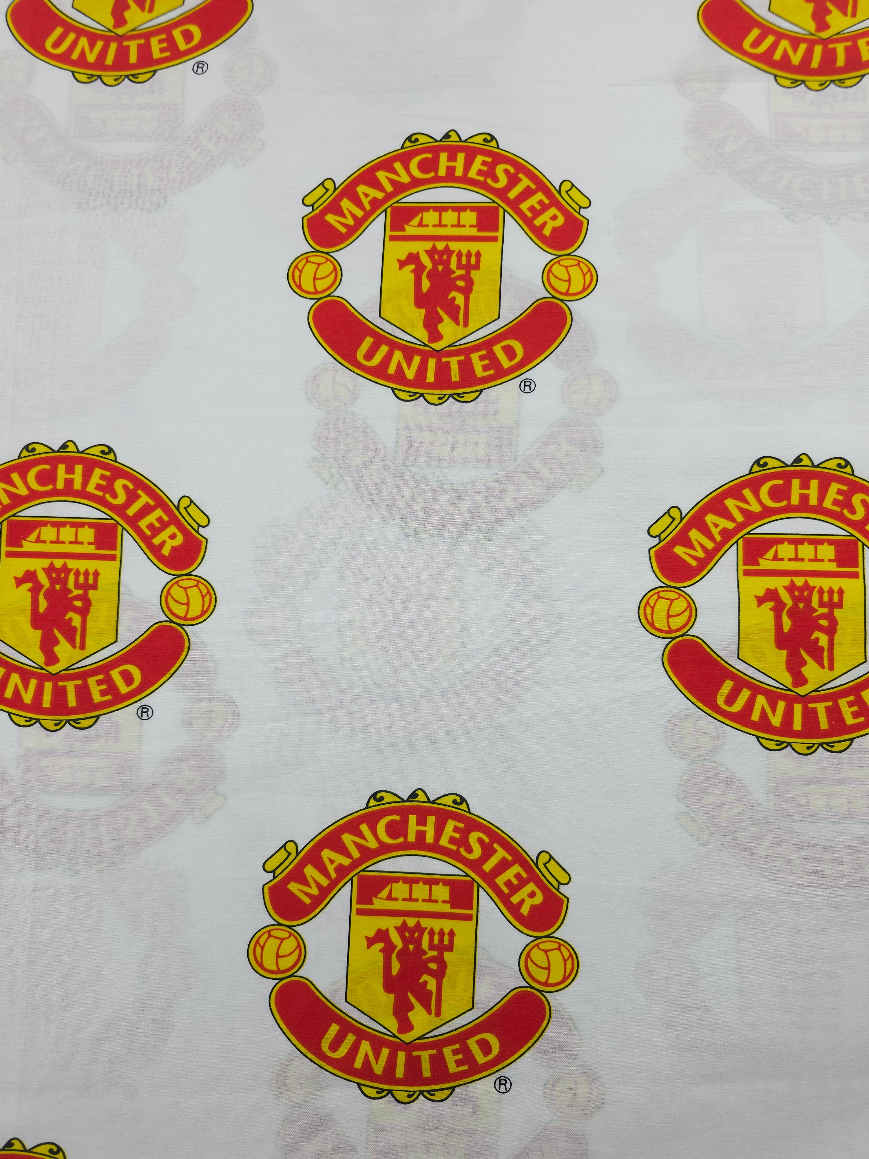 White Manchester United FC Emblem 100% Cotton Football Fabric 94" *EXTRA WIDE*