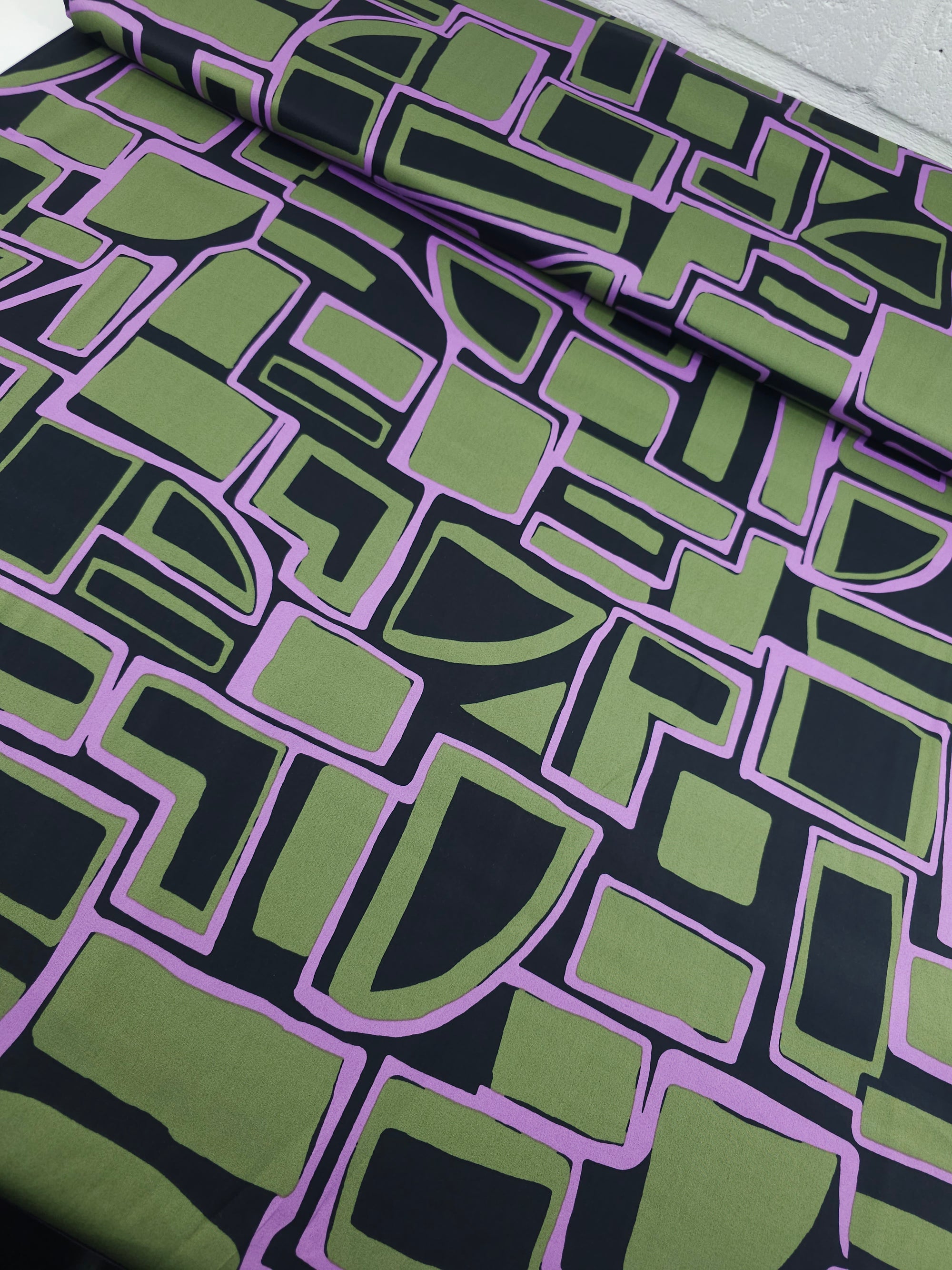 Khaki/Purple Geometric Shape Cotton Sateen 60"