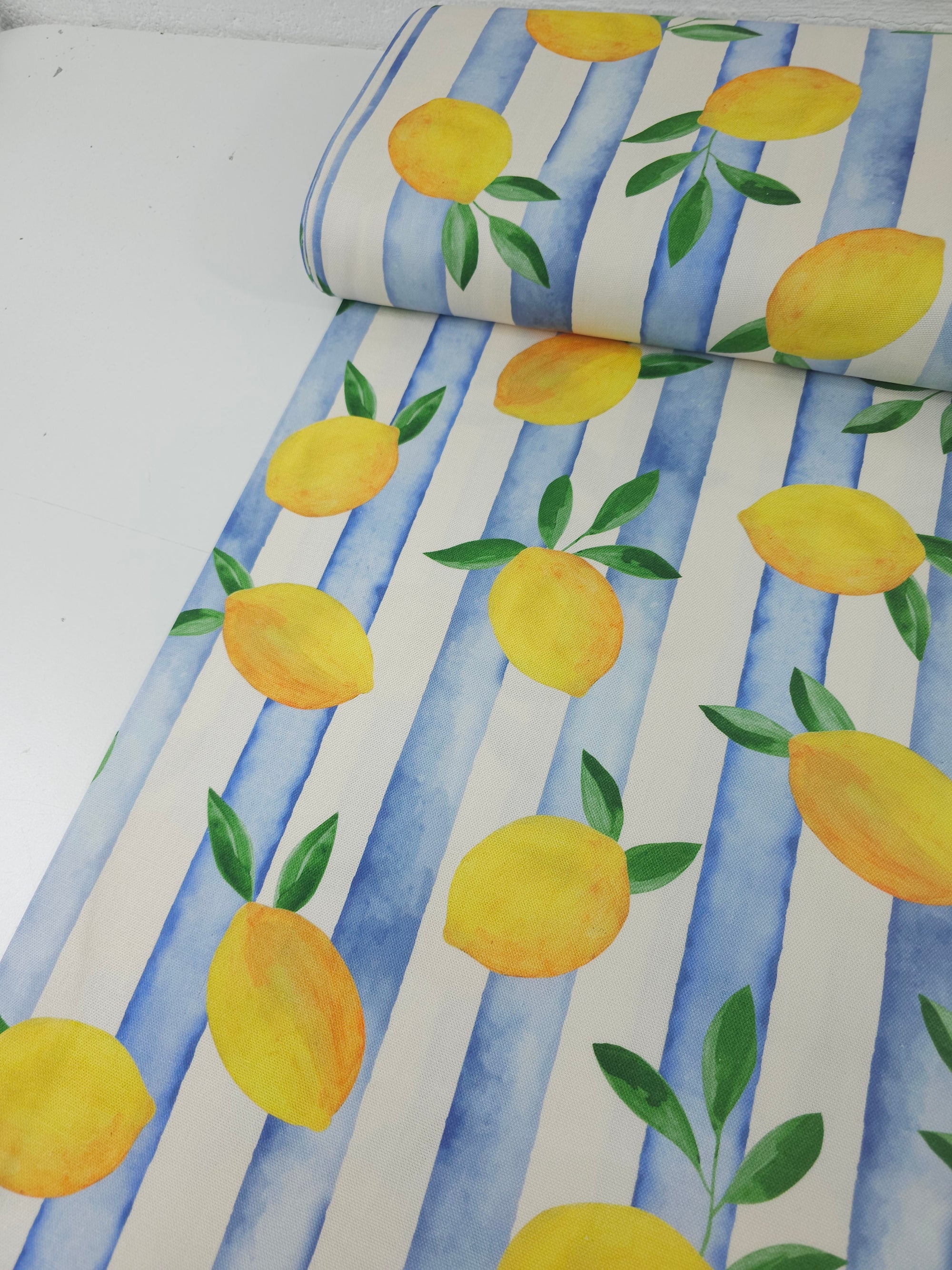 Falling Lemons Block Stripe Lightweight Canvas Cotton