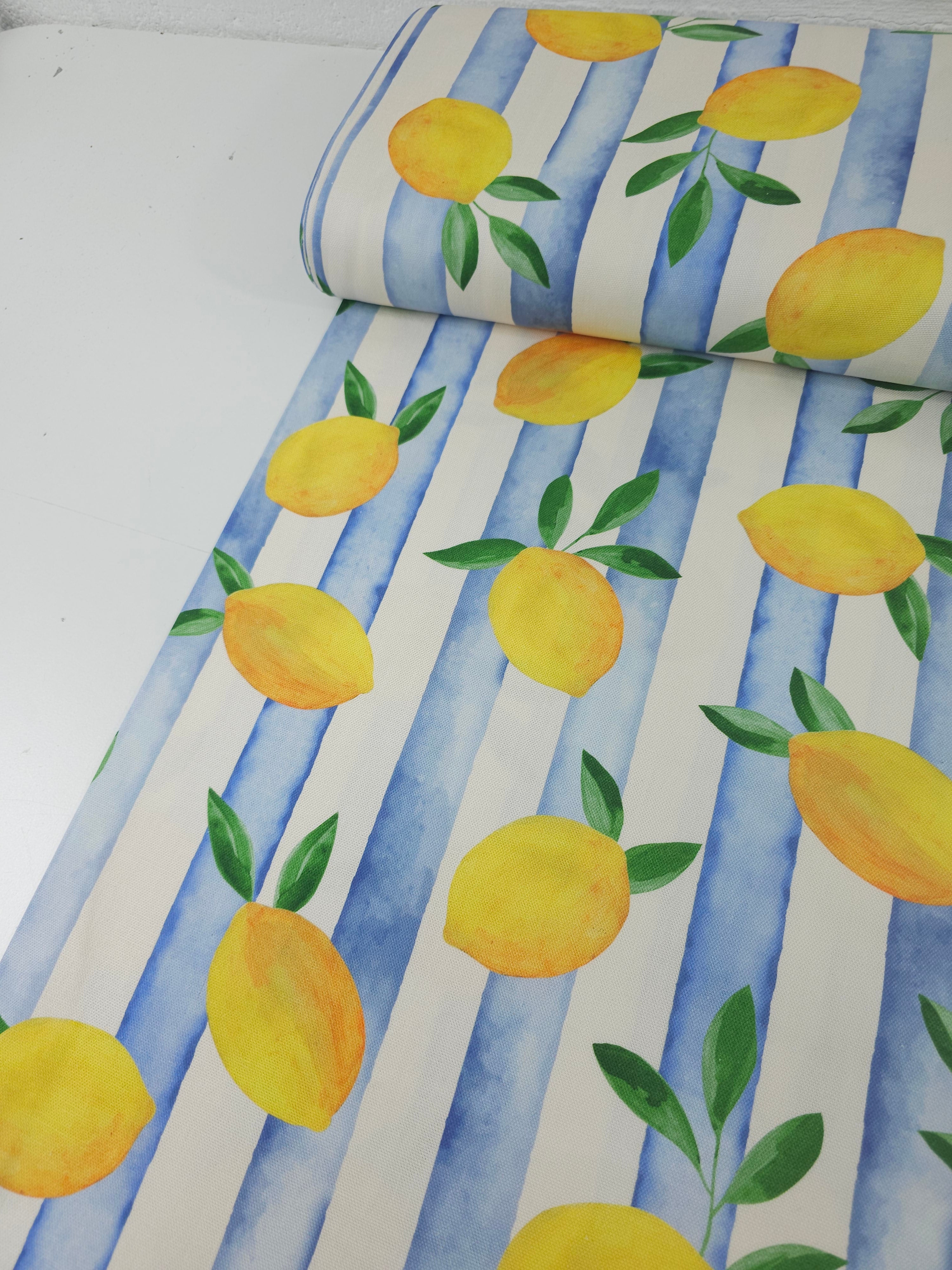 Falling Lemons Block Stripe Lightweight Canvas Cotton