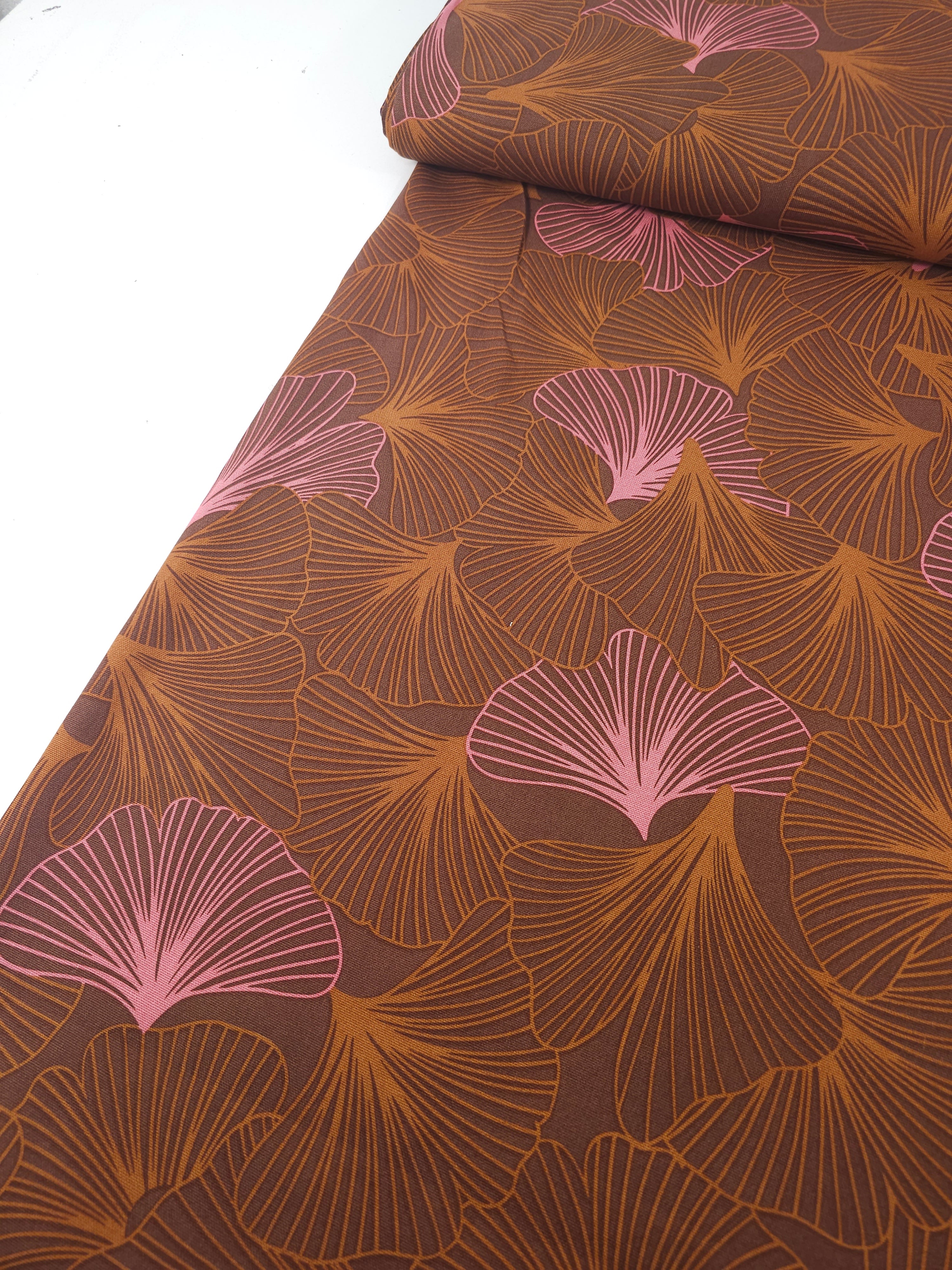 Copper/Pink Flutter Leaf Canvas Cotton