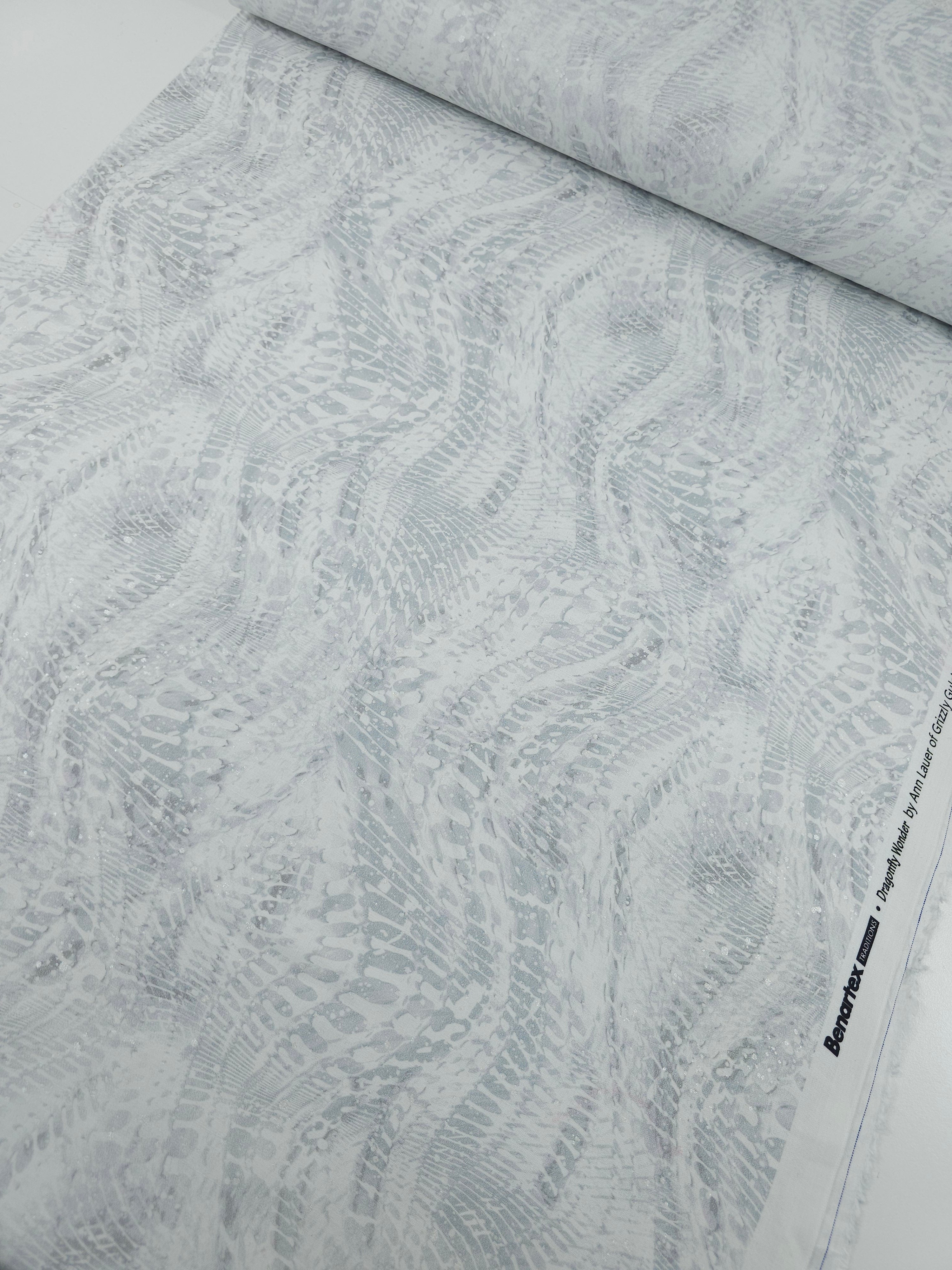 White/Grey Silver Speckle Snakeskin Wonder 100% Cotton - Benartex
