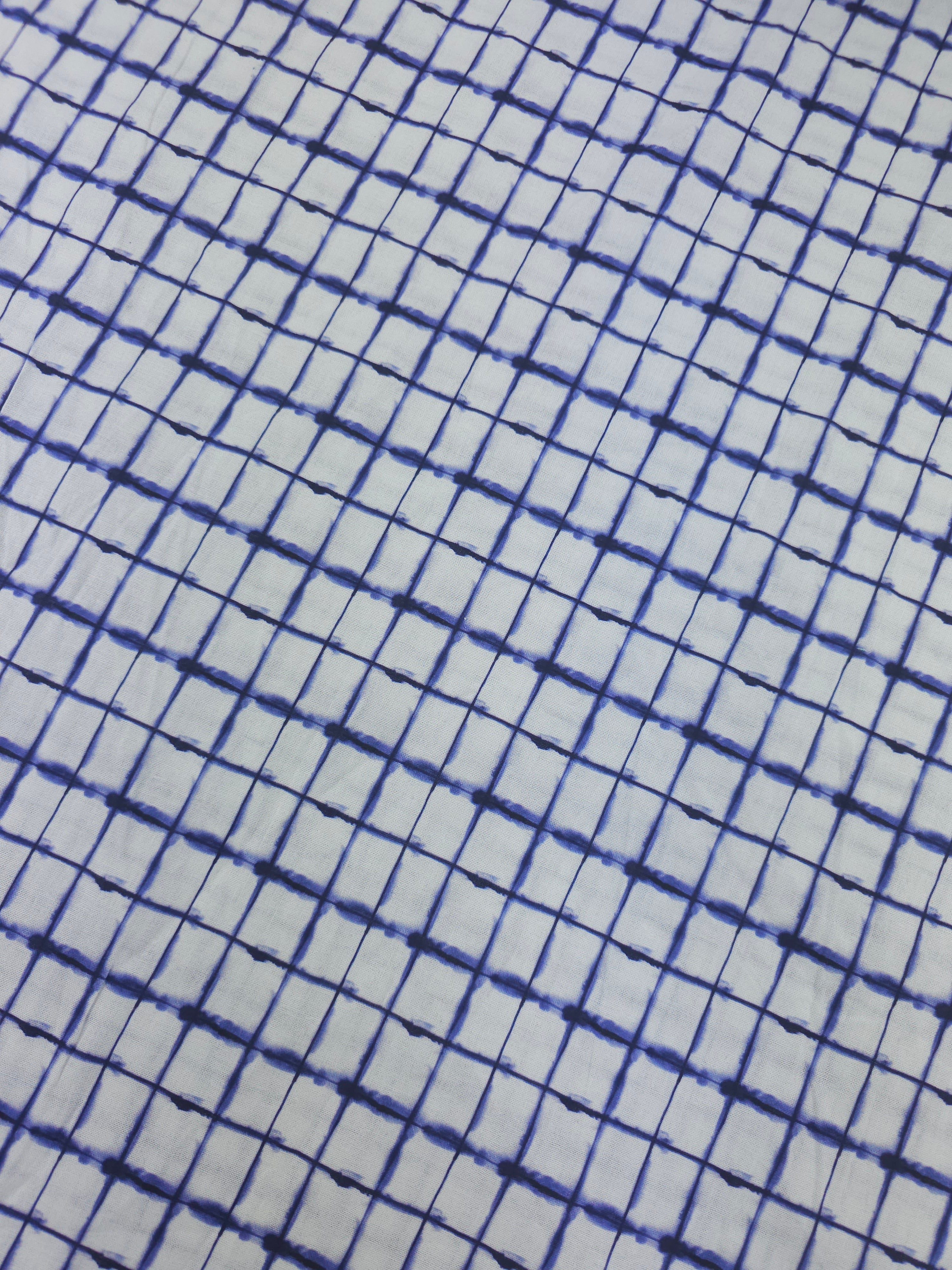 Indigo/White Smudge Square Check 100% Cotton