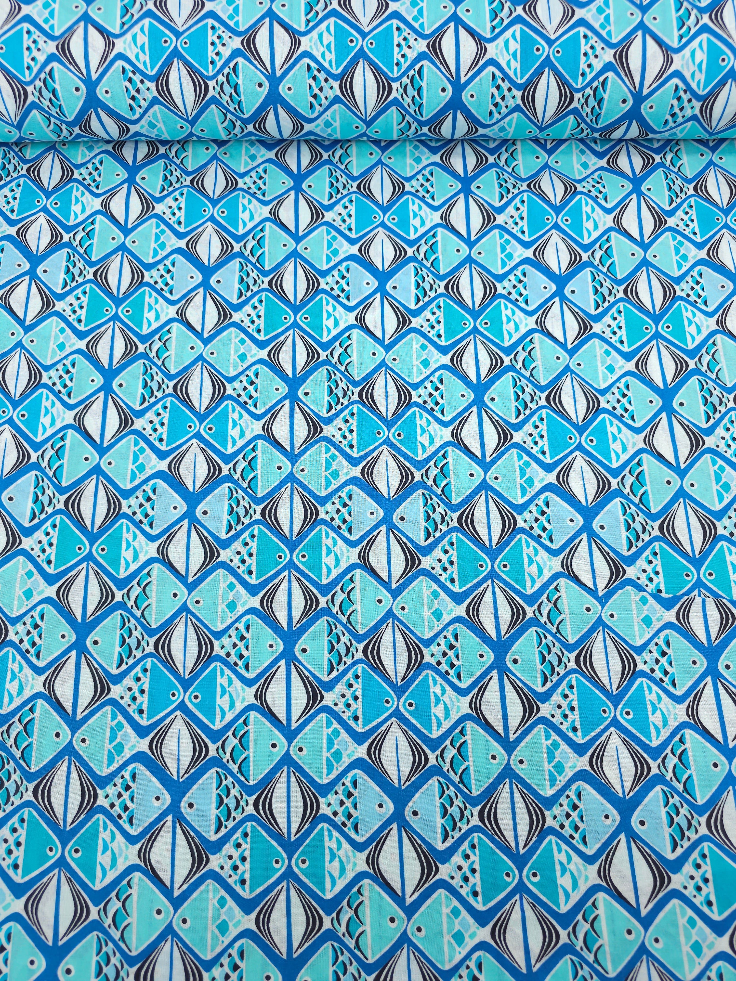 Geometric Fish Tile 100% Cotton 60"