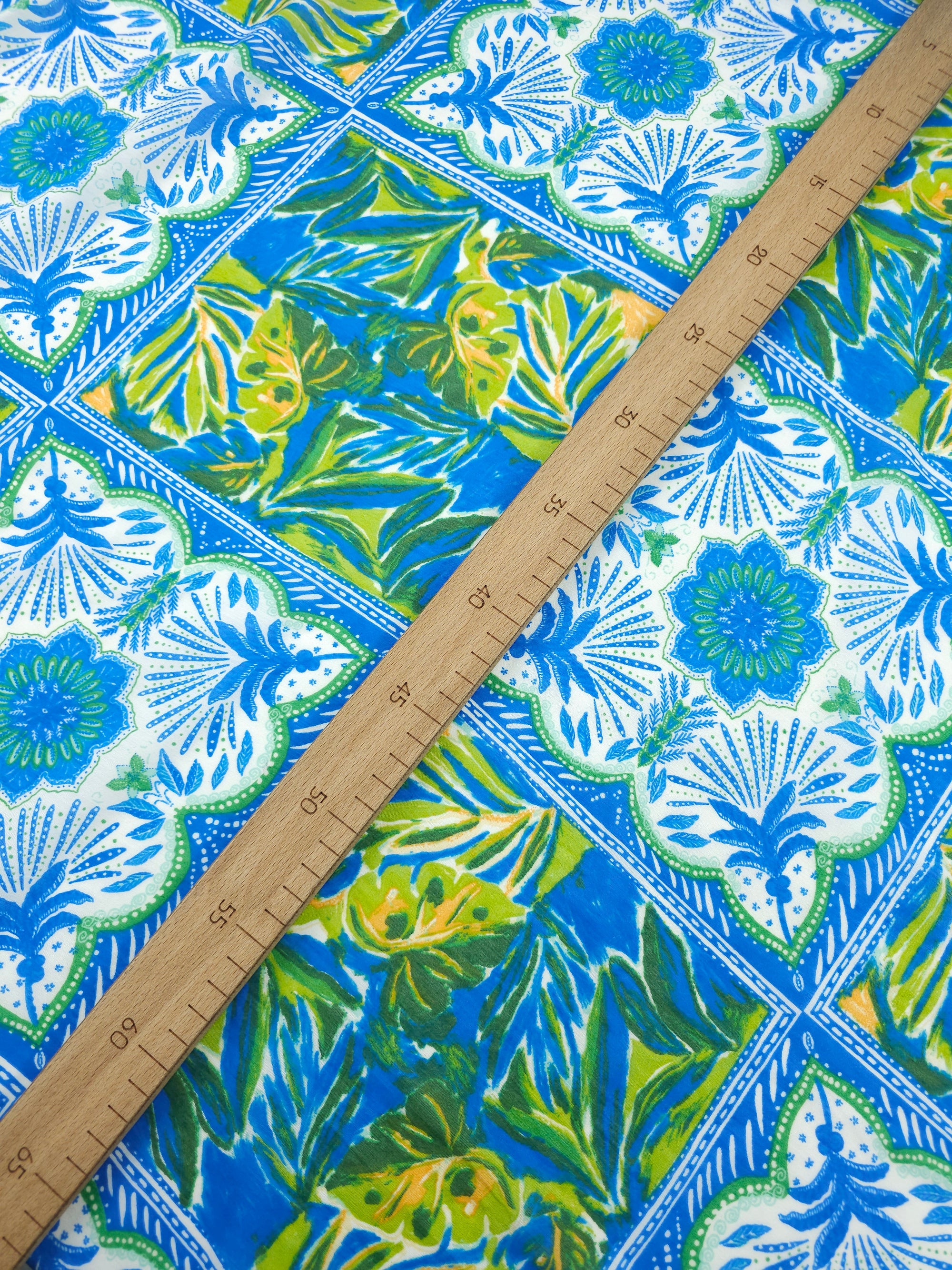Blue/Green Palm Tile Viscose Voile
