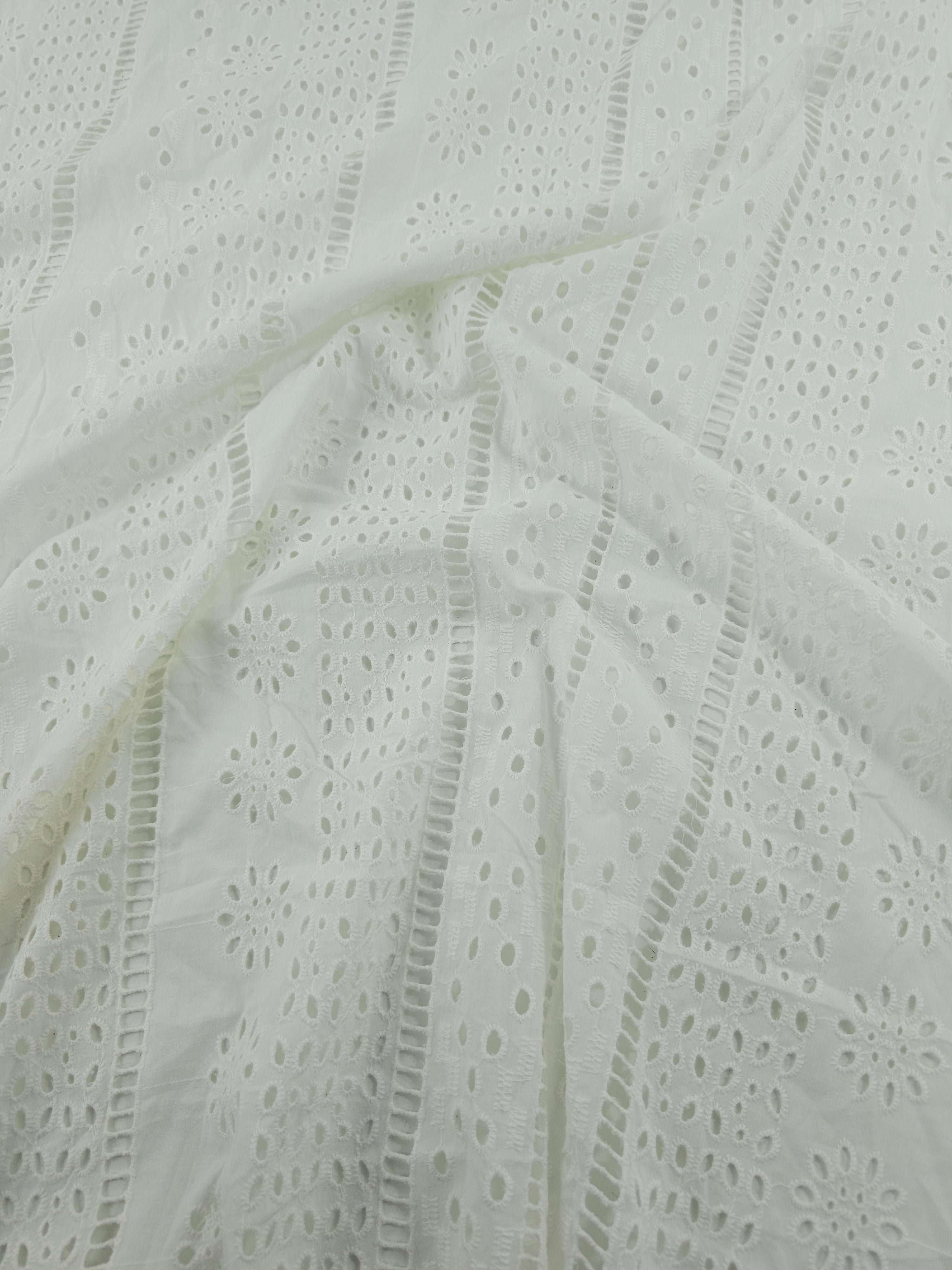 Off-White Daisy Petal Stripe Cambric Cotton Broderie Anglaise